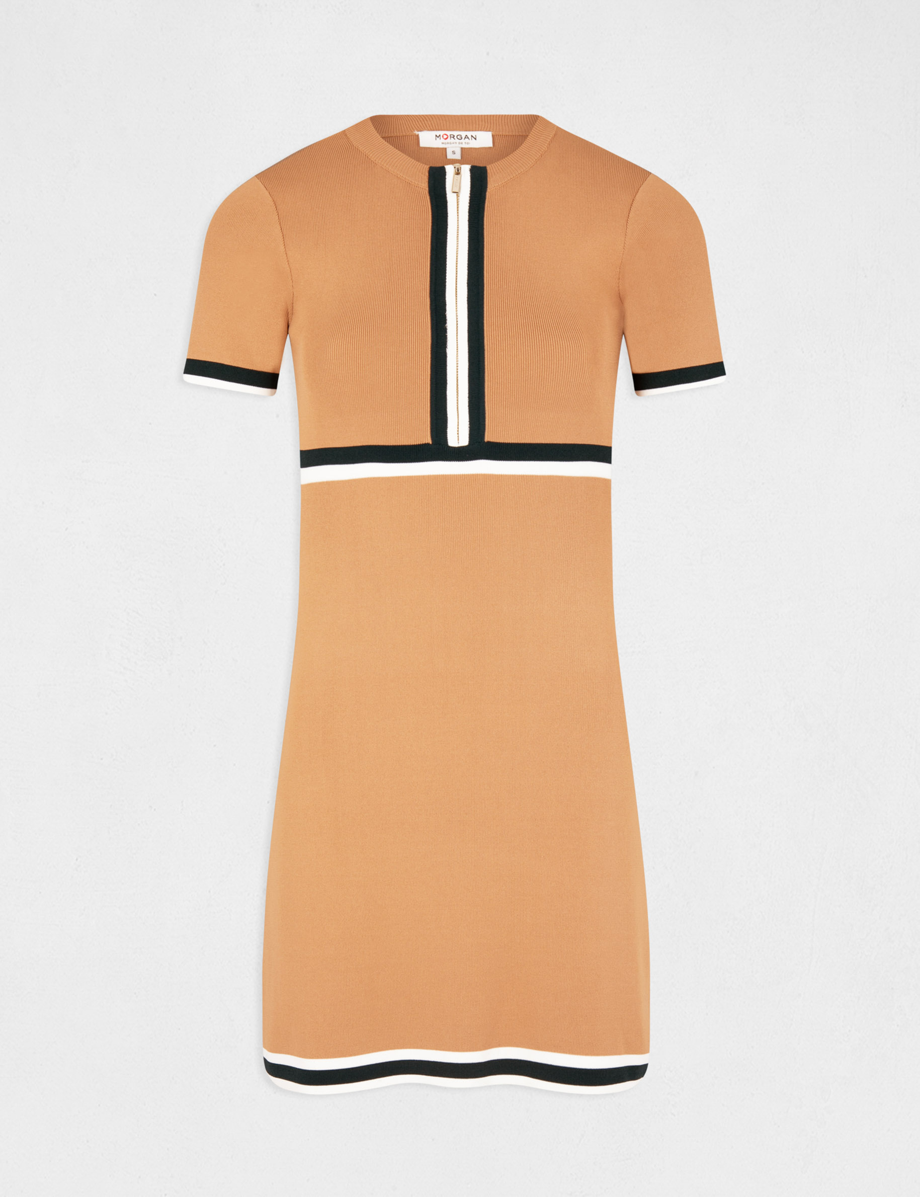 robe pull ajustee bandes contrastantes camel femme Robe pull ajustée bandes contrastantes camel femme