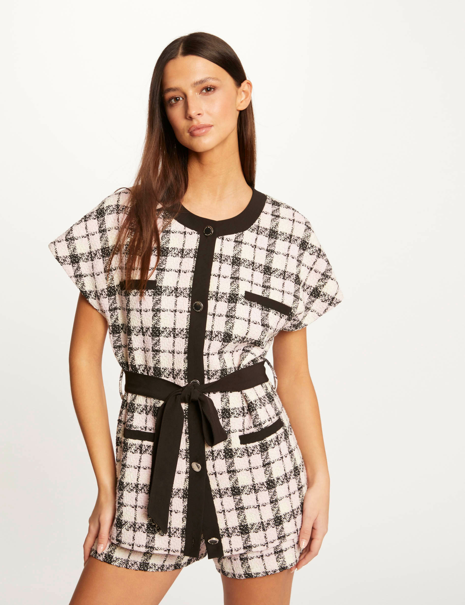 Veste droite ceinturée à carreaux multico femme Veste droite ceinturée à carreaux multico femme