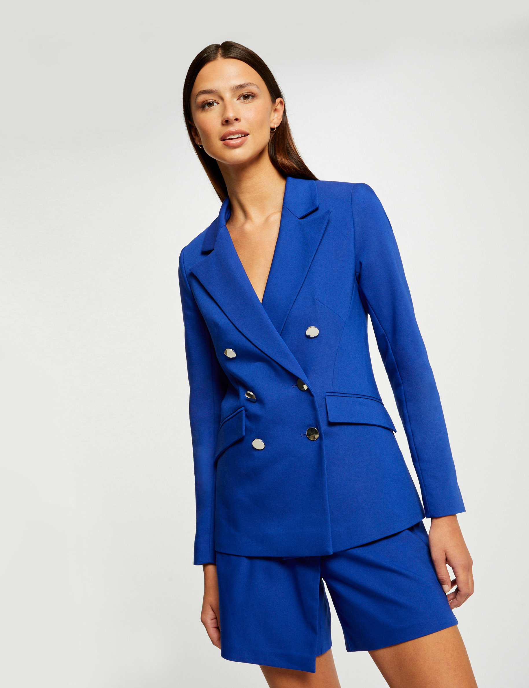 Veste city cintrée boutonnée bleu electrique femme