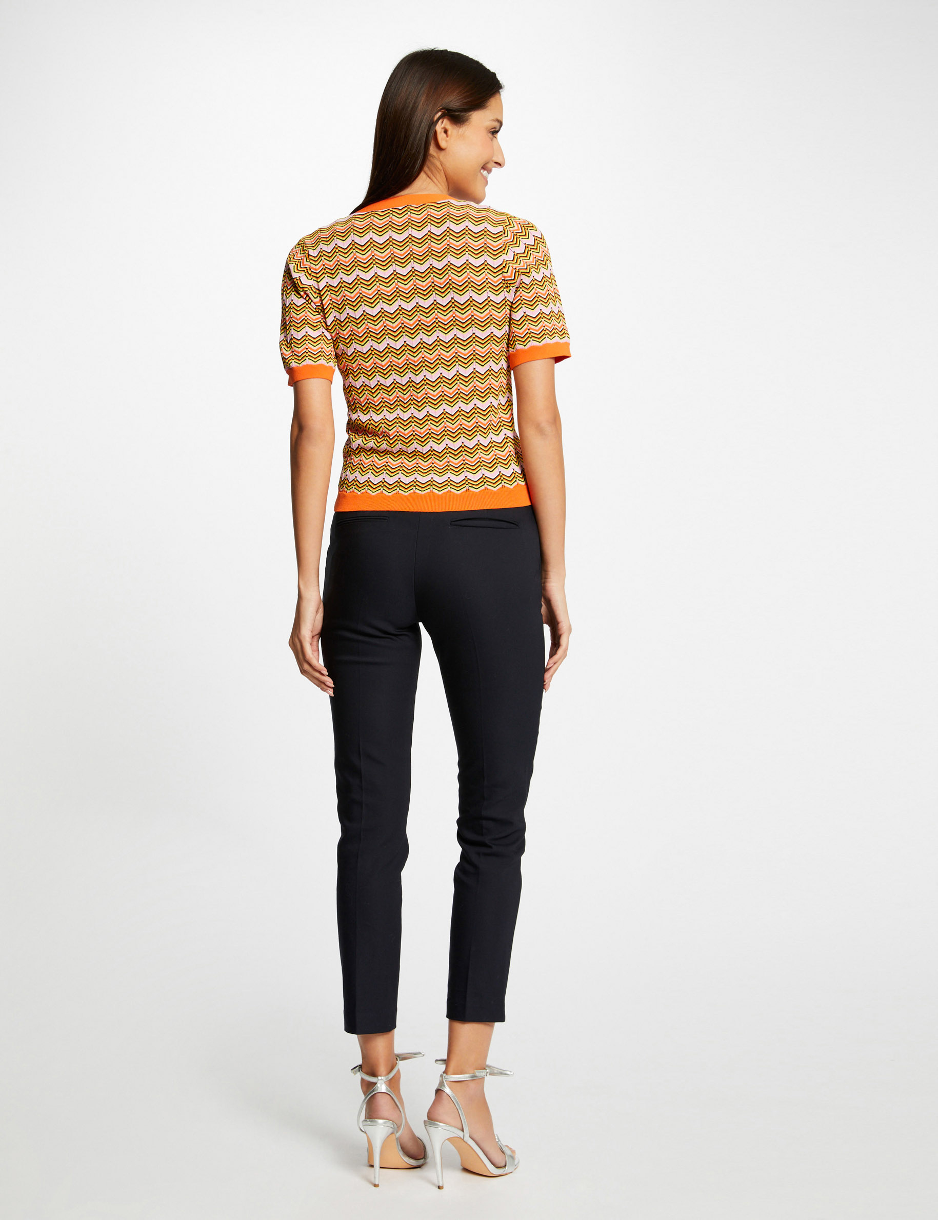 Pull manches courtes imprimé chevron orange femme Pull manches courtes imprimé chevron orange femme