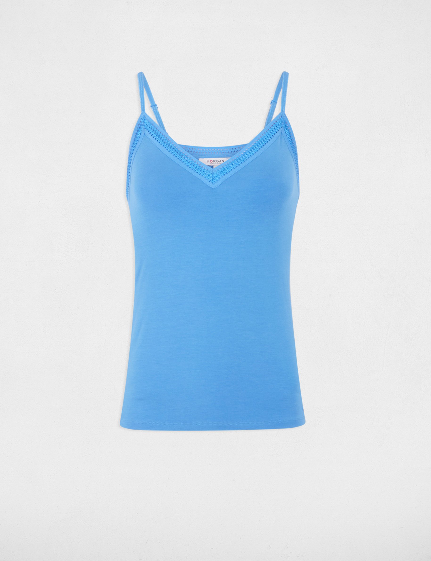 debardeur bretelles fines bande dentelle bleu femme Débardeur bretelles fines bande dentelle bleu femme