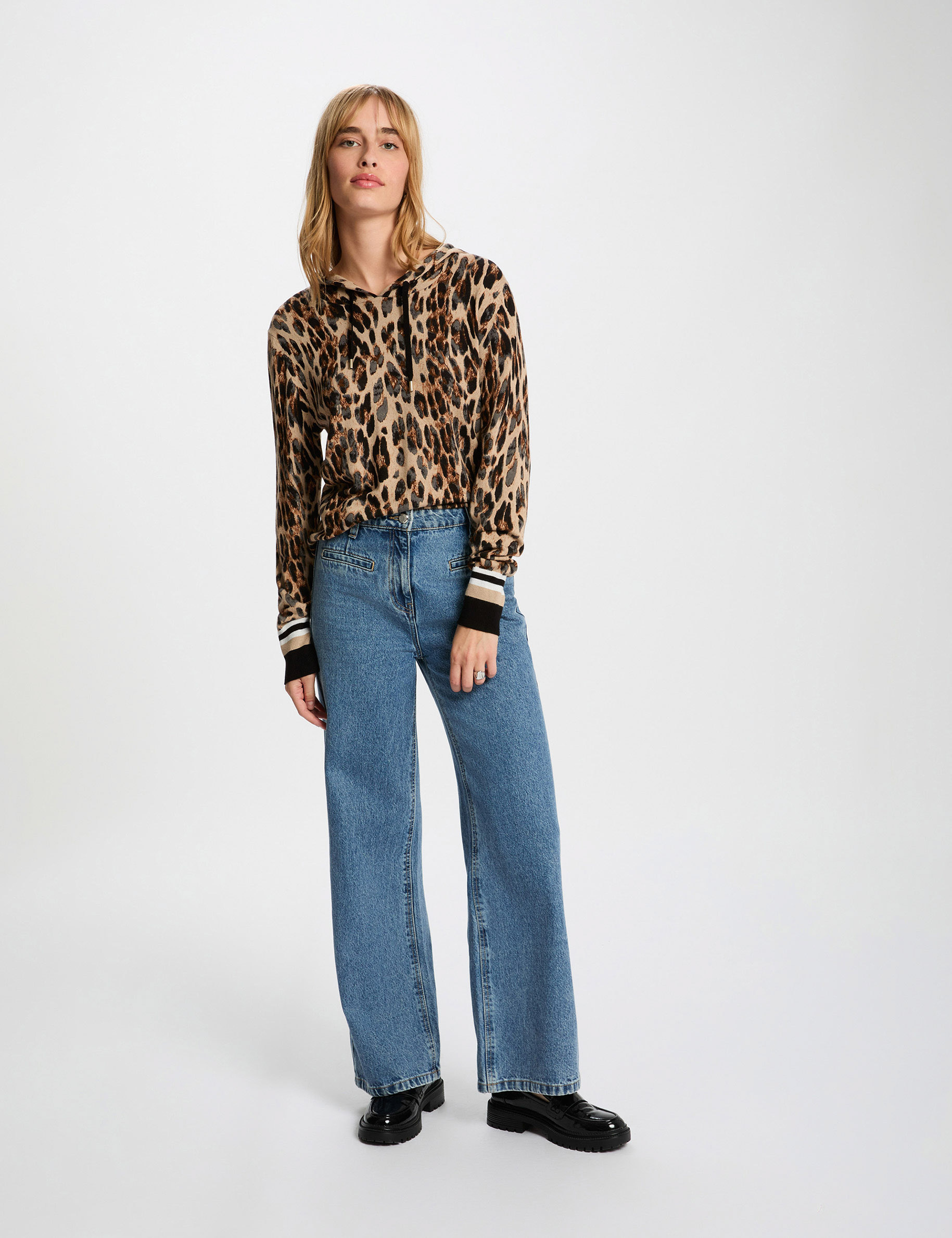 Pull droit &agrave; capuche multicolore femme