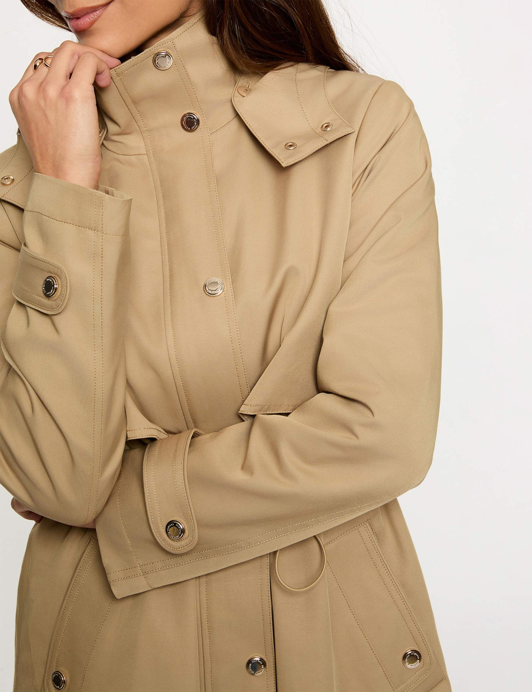 Parka longue col montant beige femme