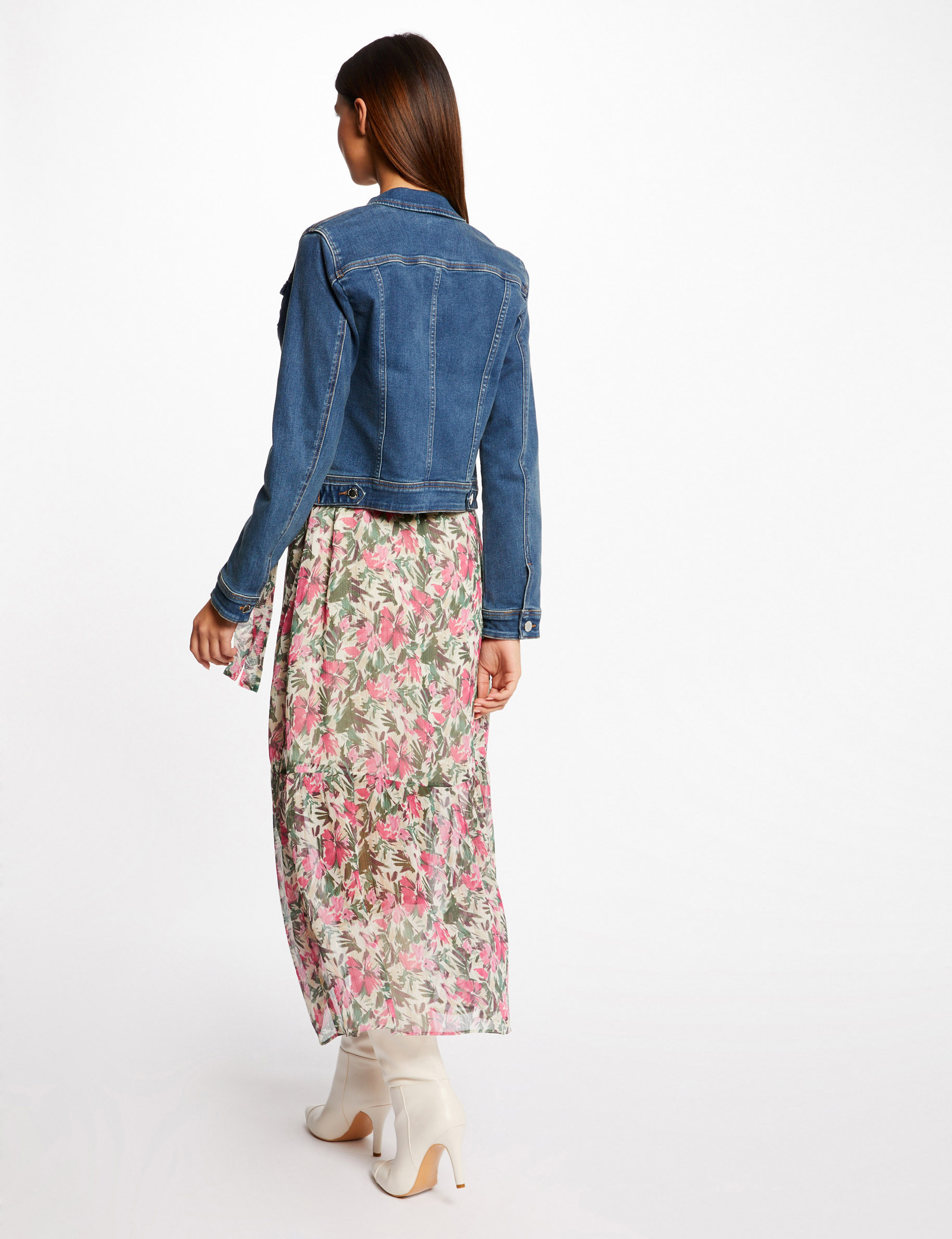Veste droite boutonn&eacute;e en jean denim stone femme