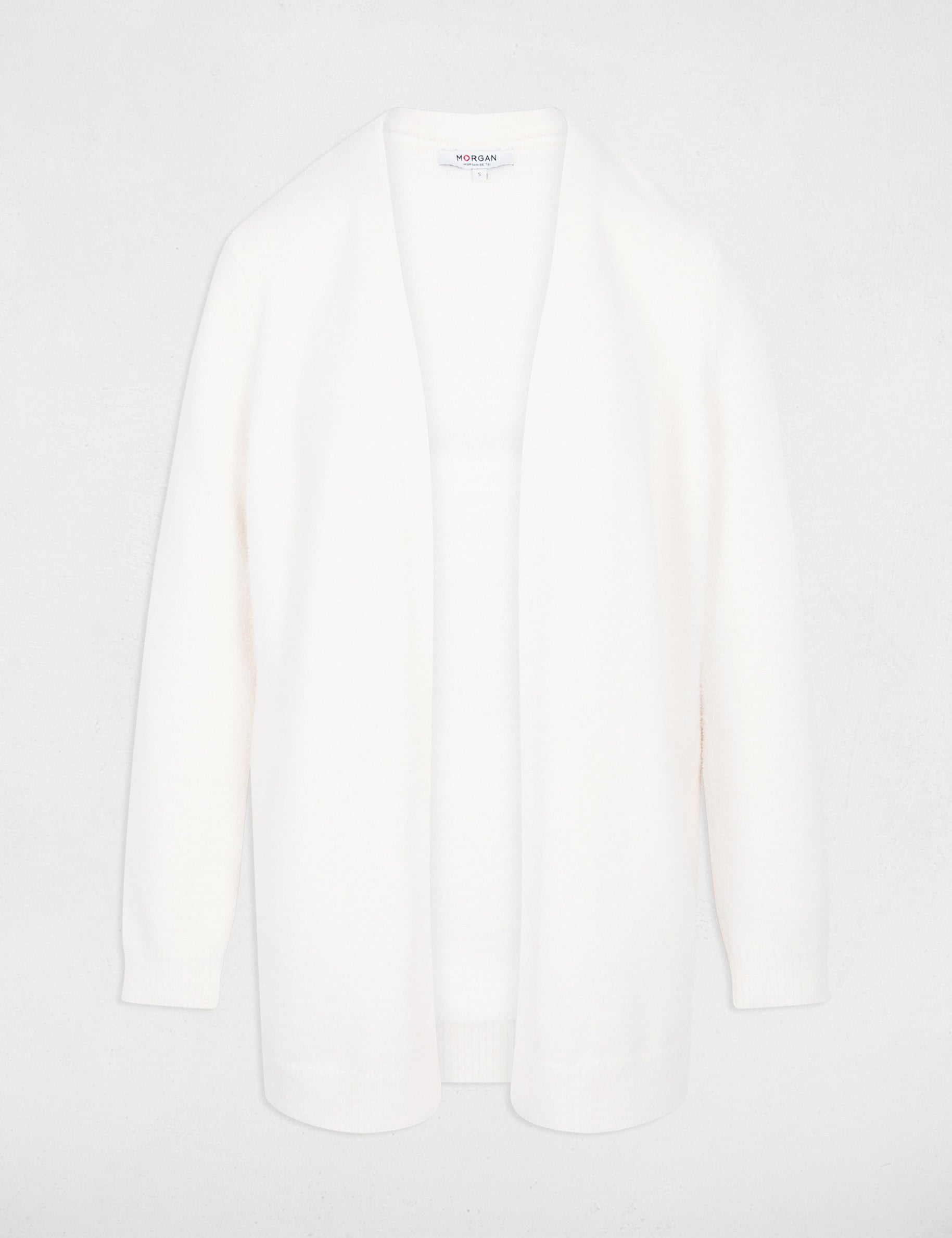 Gilet long col v ivoire femme