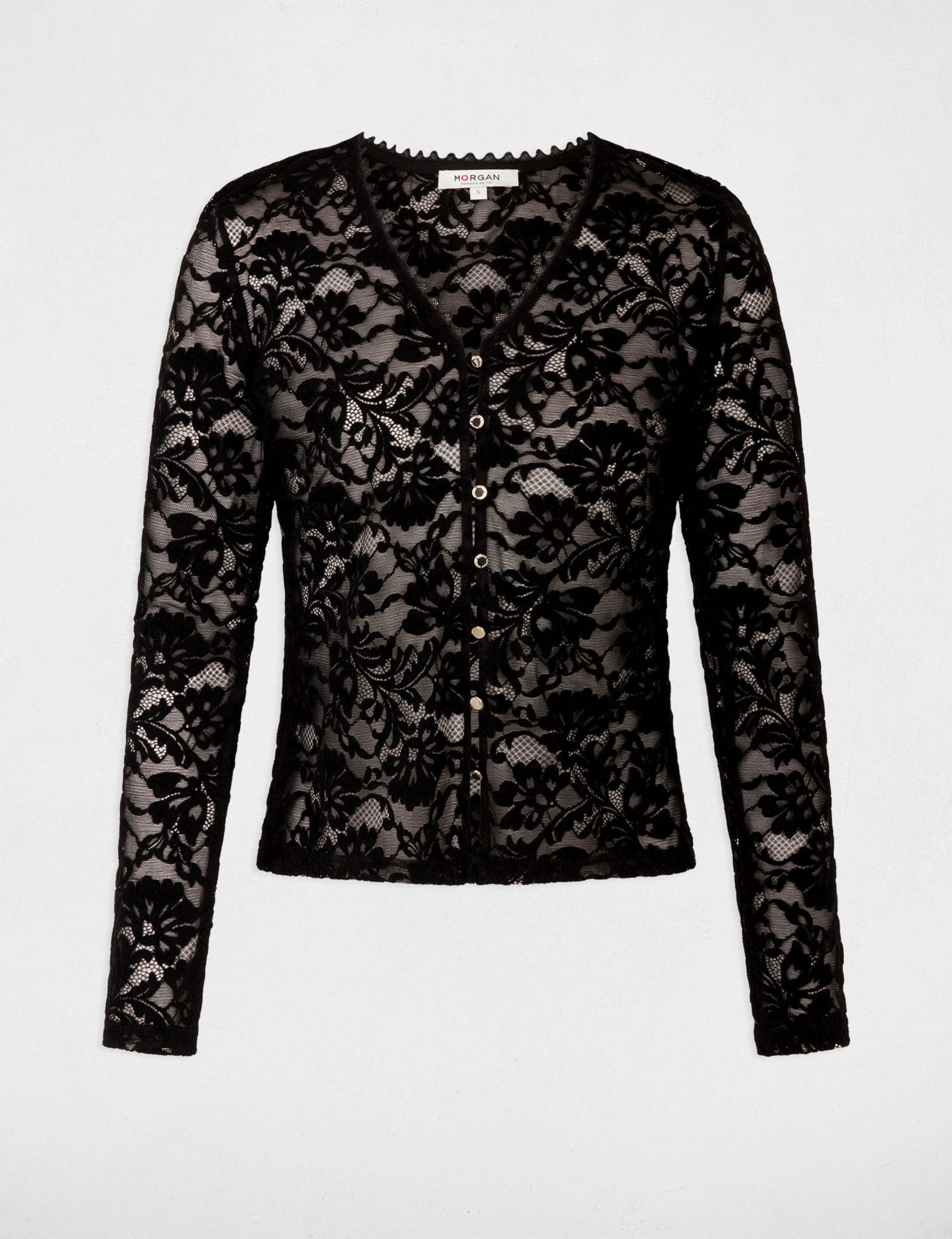 Chemise en dentelle col v noir femme