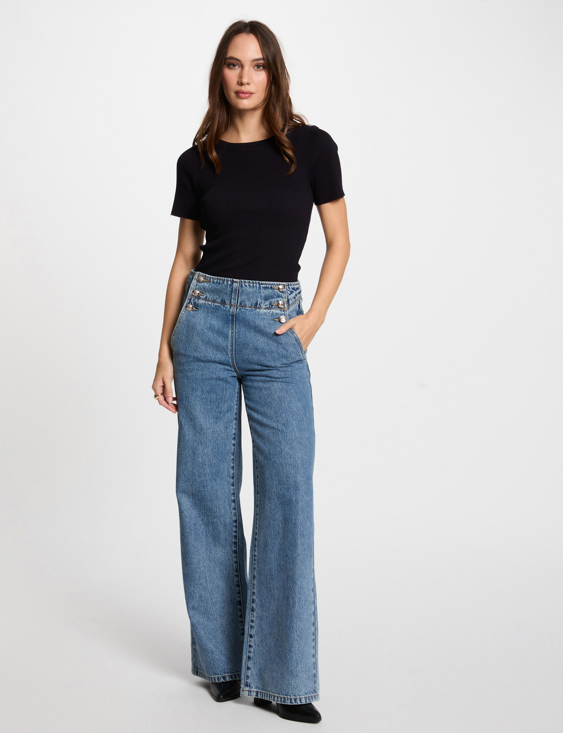 jeans bootcut taille haute denim double stone femme Jeans bootcut taille haute denim double stone femme