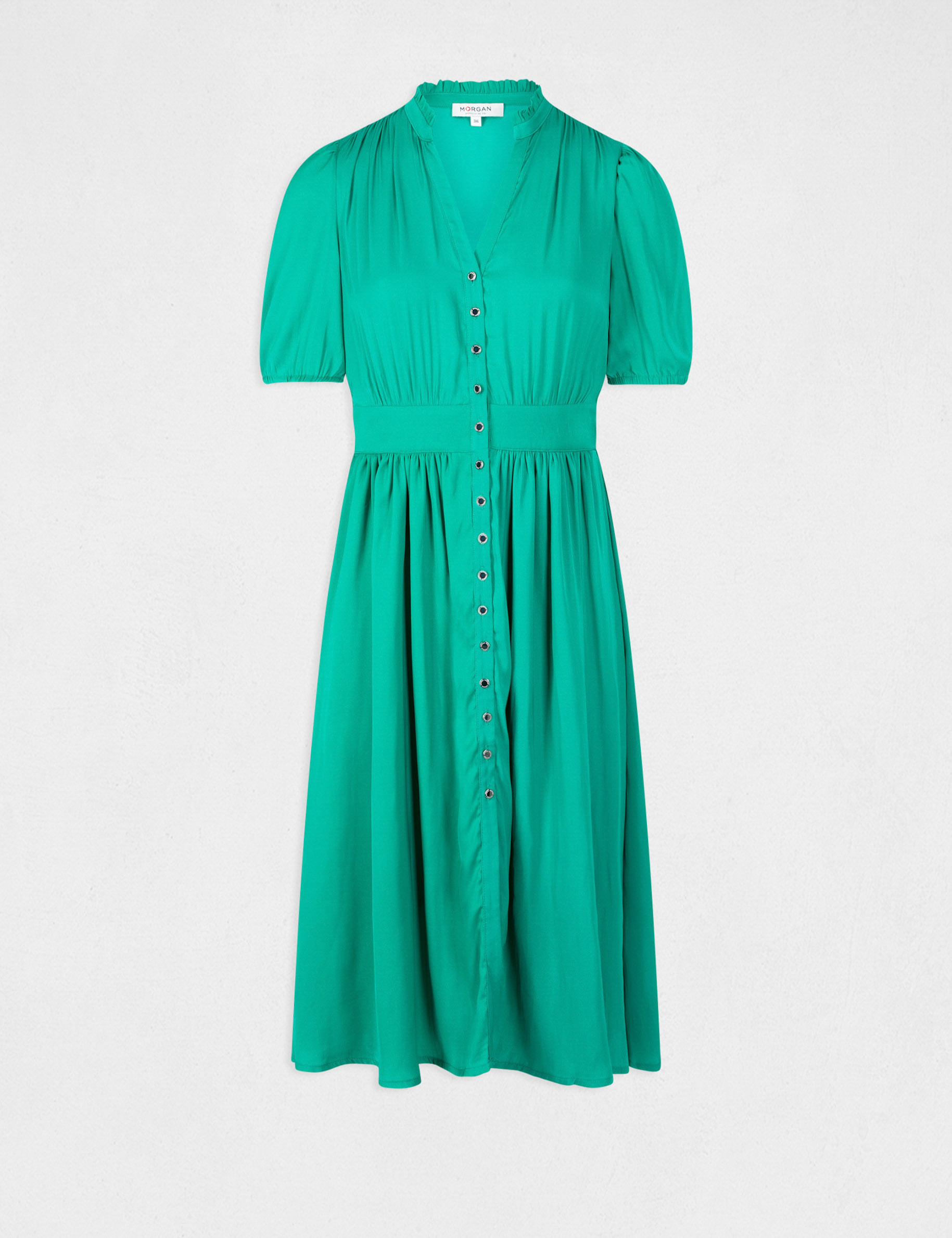 Robe manches 3/4 boutonnée à l'avant vert moyen femme Robe manches 3/4 boutonnée à l'avant vert moyen femme
