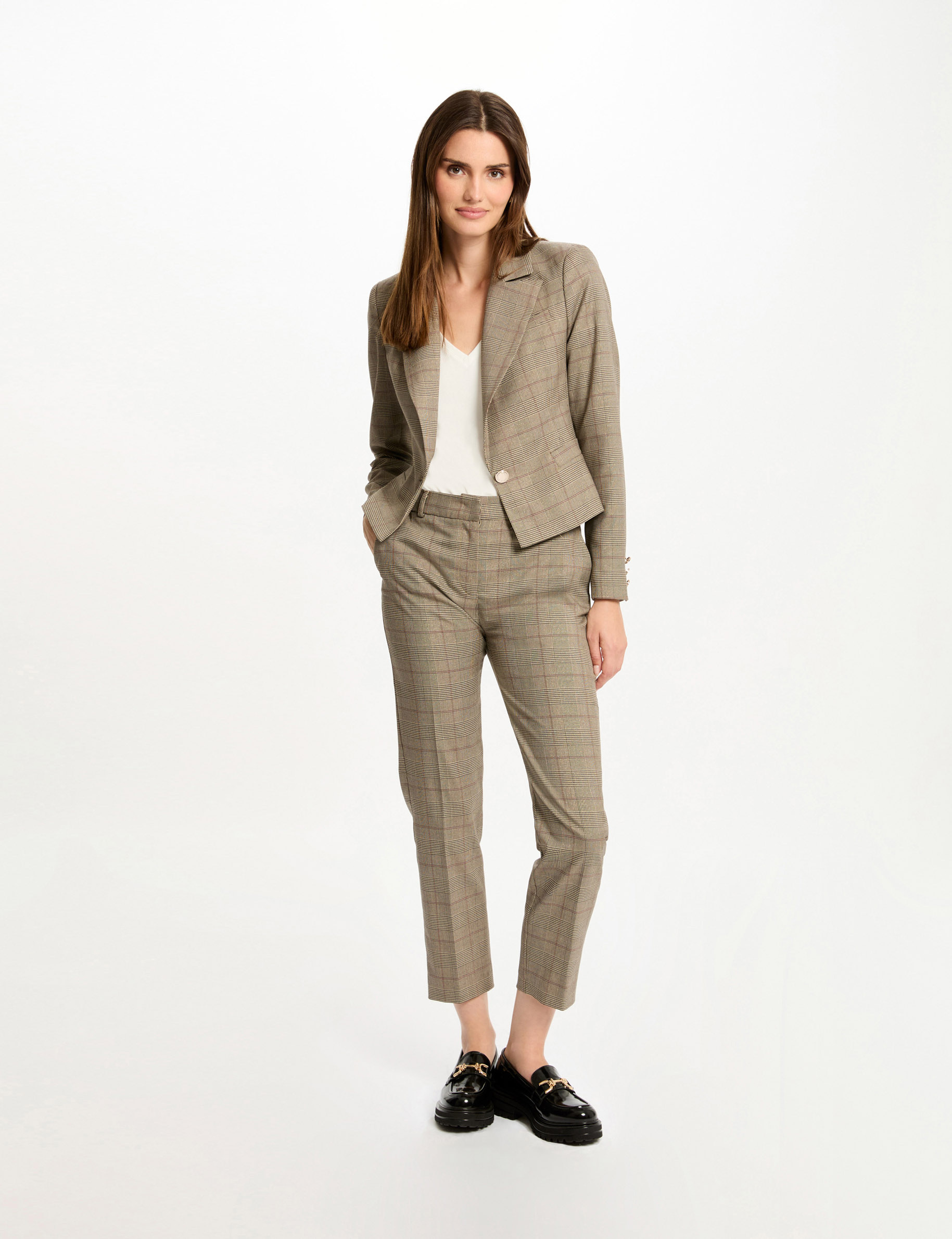 Pantalon ajuste a carreaux multico femme Morgan