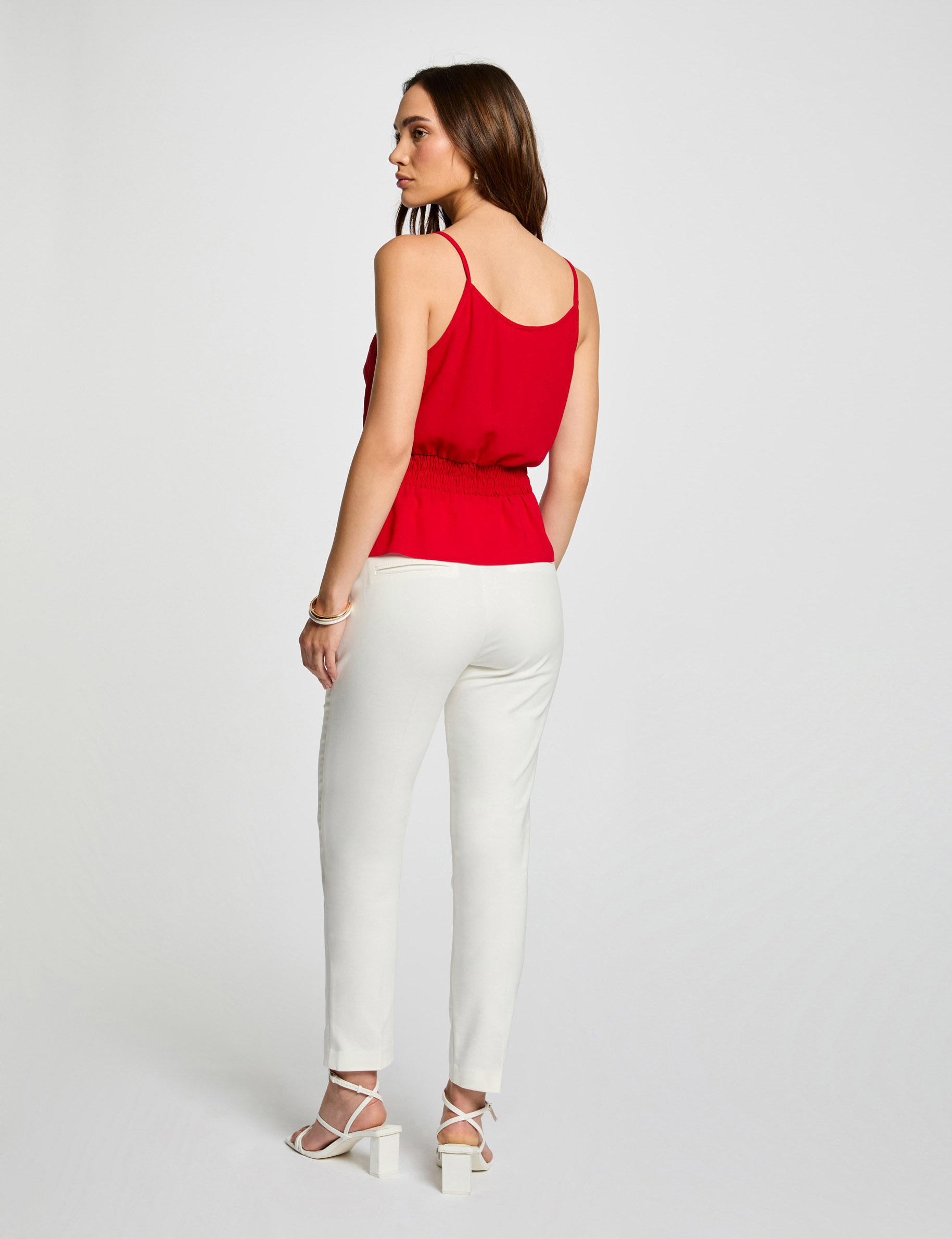 Pantalon city droit 7/8&egrave;me ecru femme