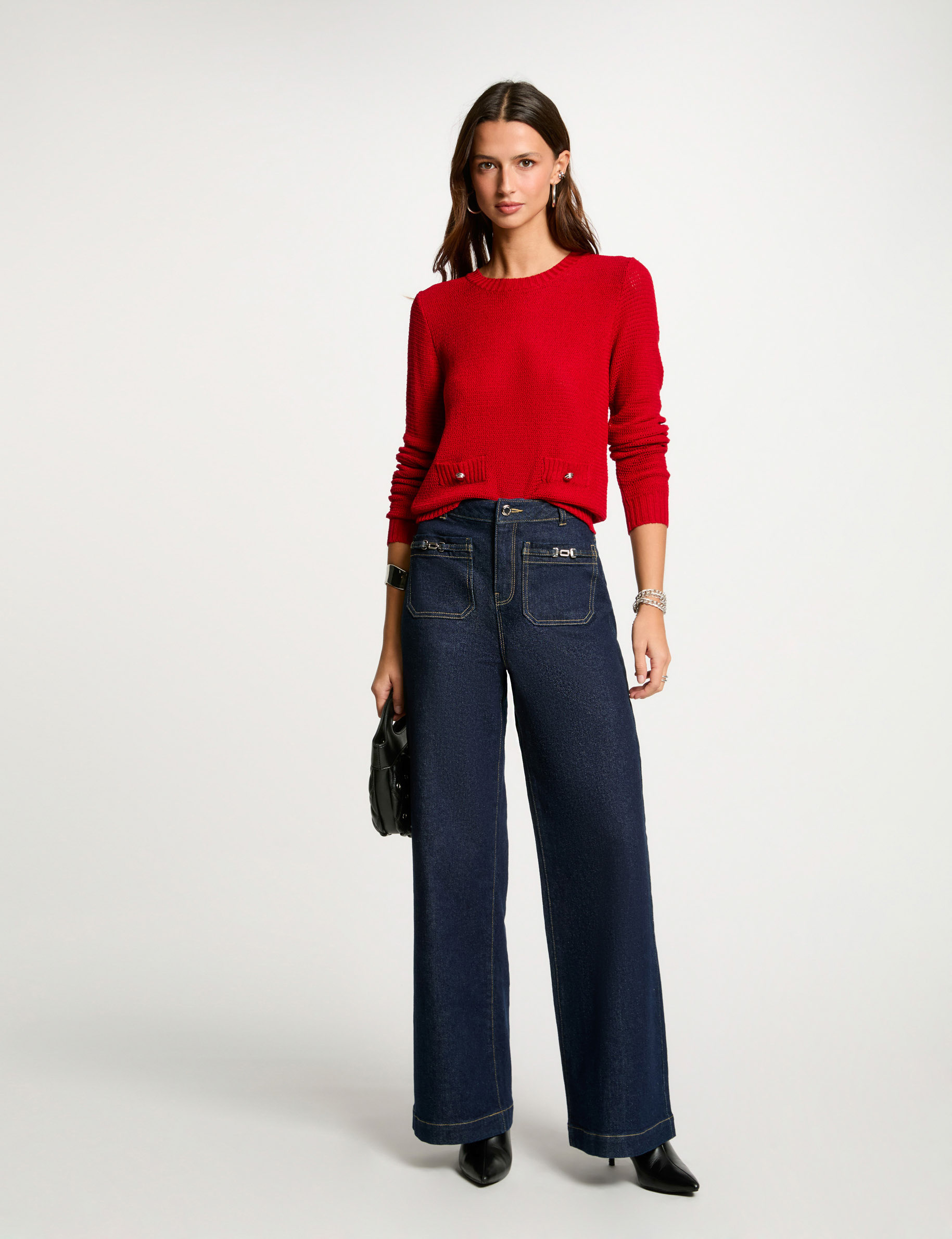 pull col rond ajoure rouge femme Pull col rond ajouré rouge femme