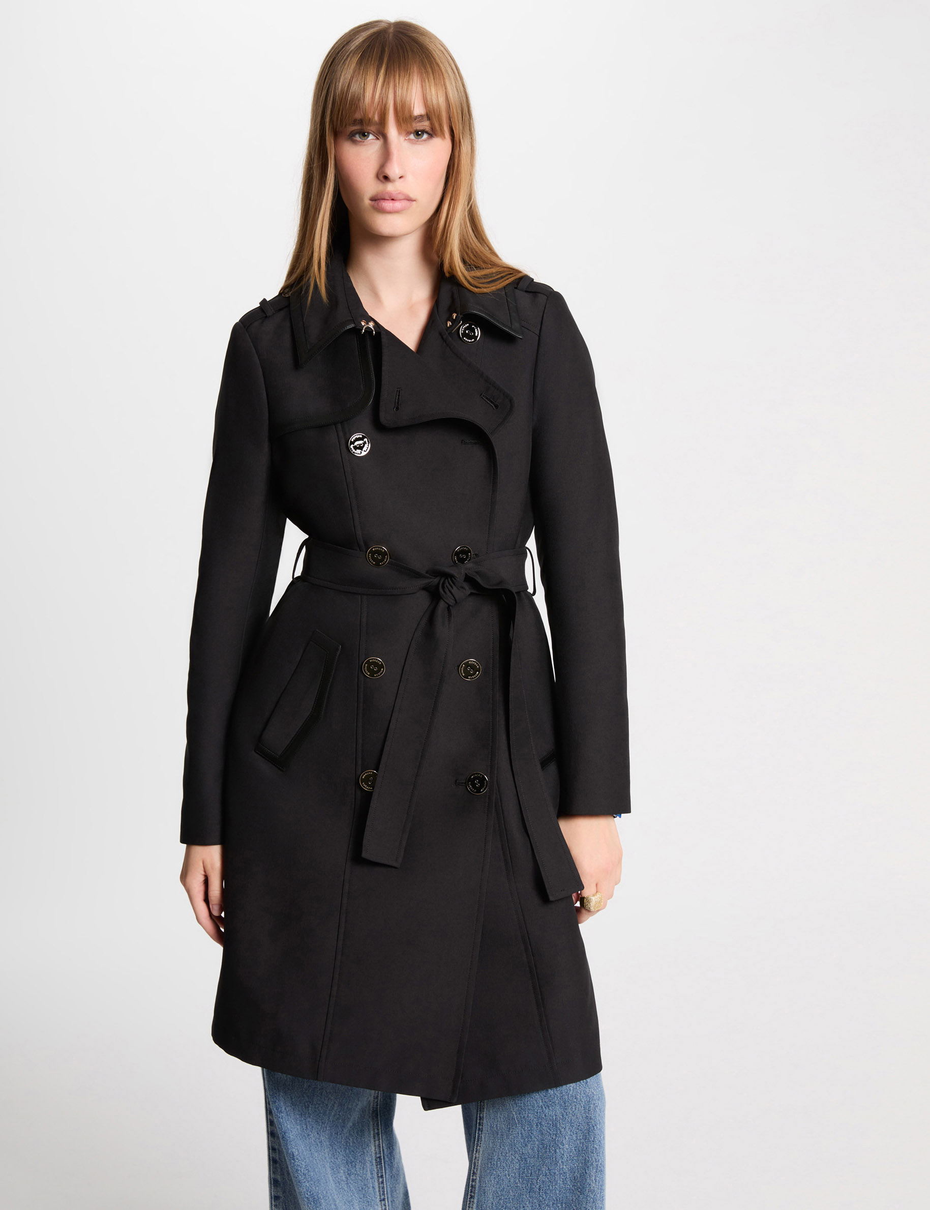 trench long ceinture noir femme Trench long ceinturé noir femme