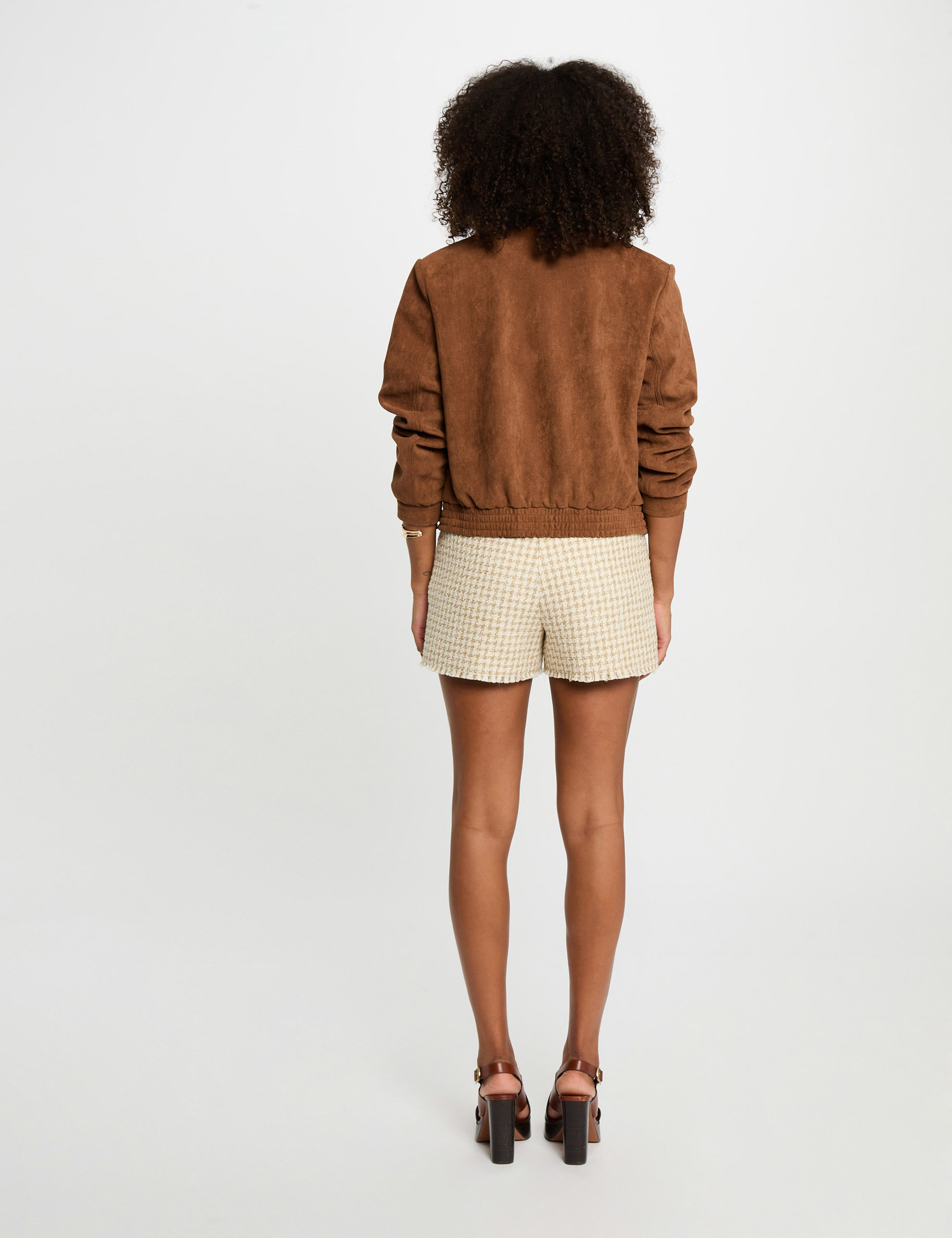 Blouson Droit Zippé Suédine Orange Femme | Morgan