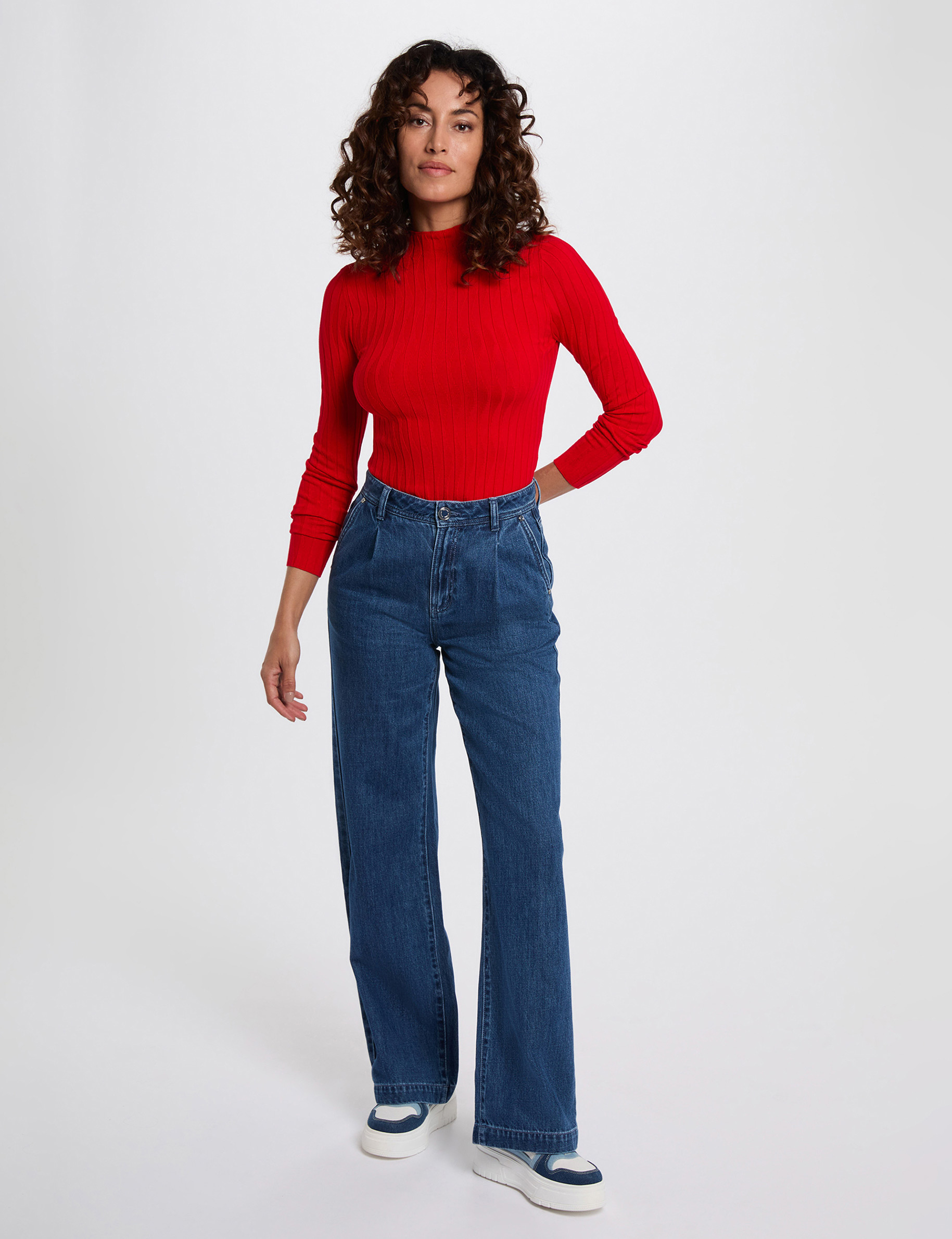 Pull col montant rouge femme