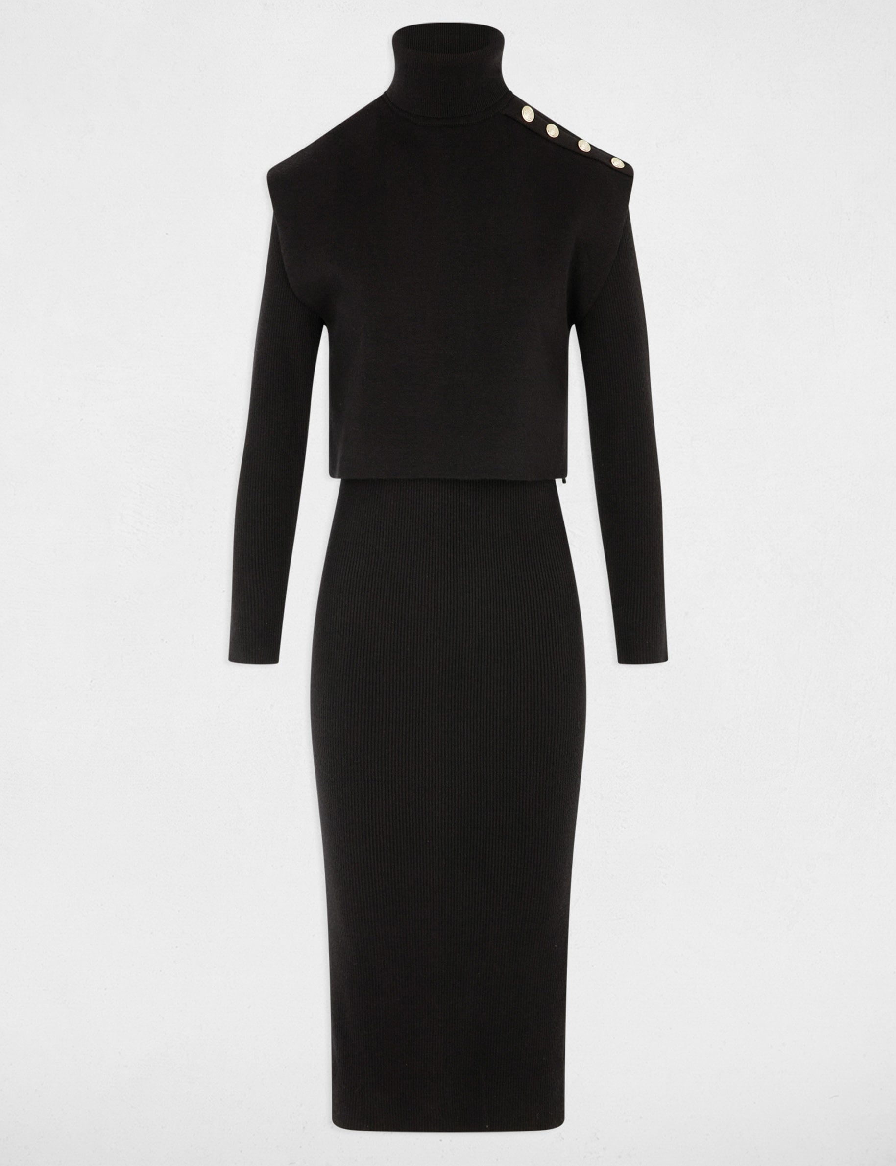Robe tricot col roul&eacute; noir femme