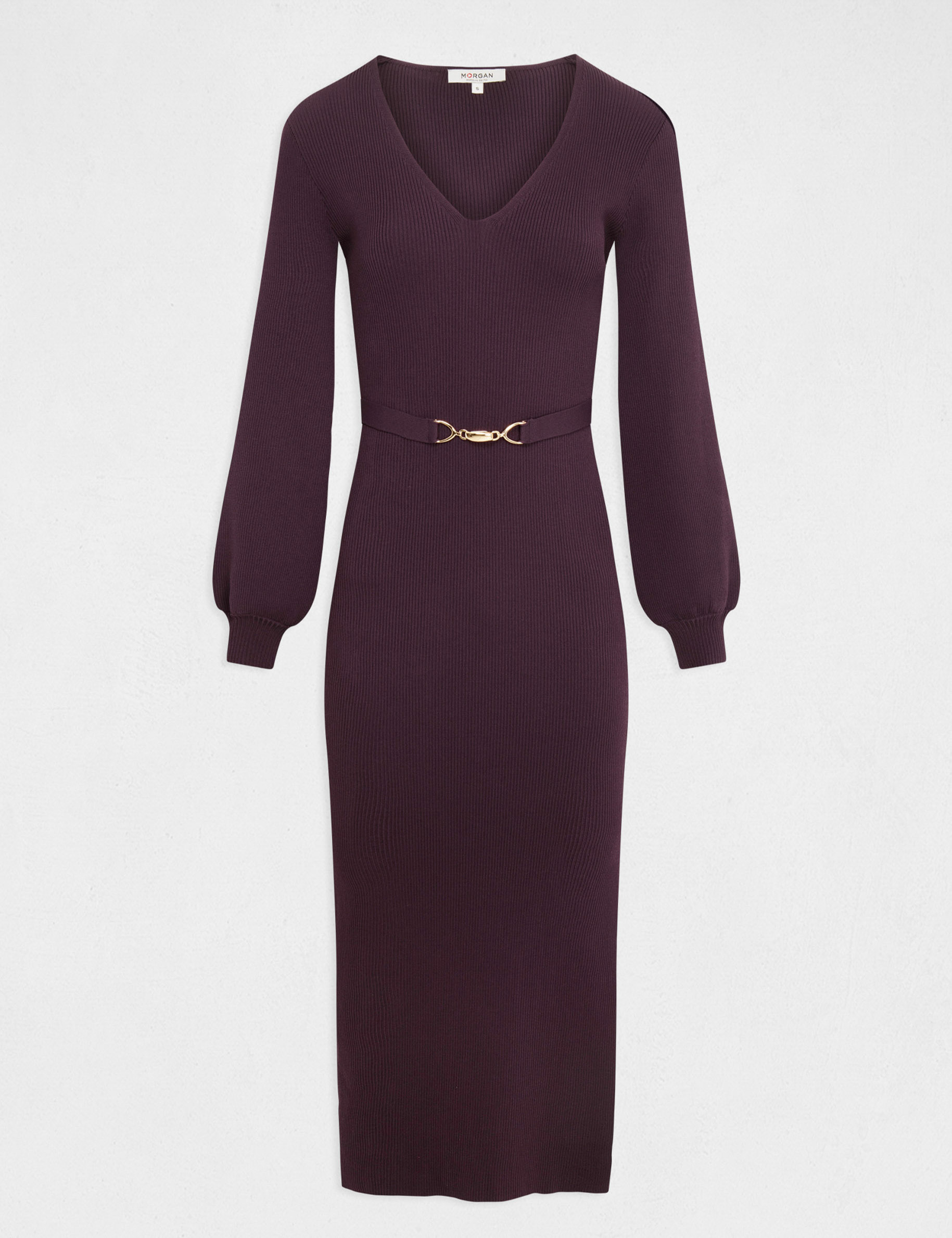 robe pull longue ajustee a ornement prune femme Robe pull longue ajustée à ornement prune femme
