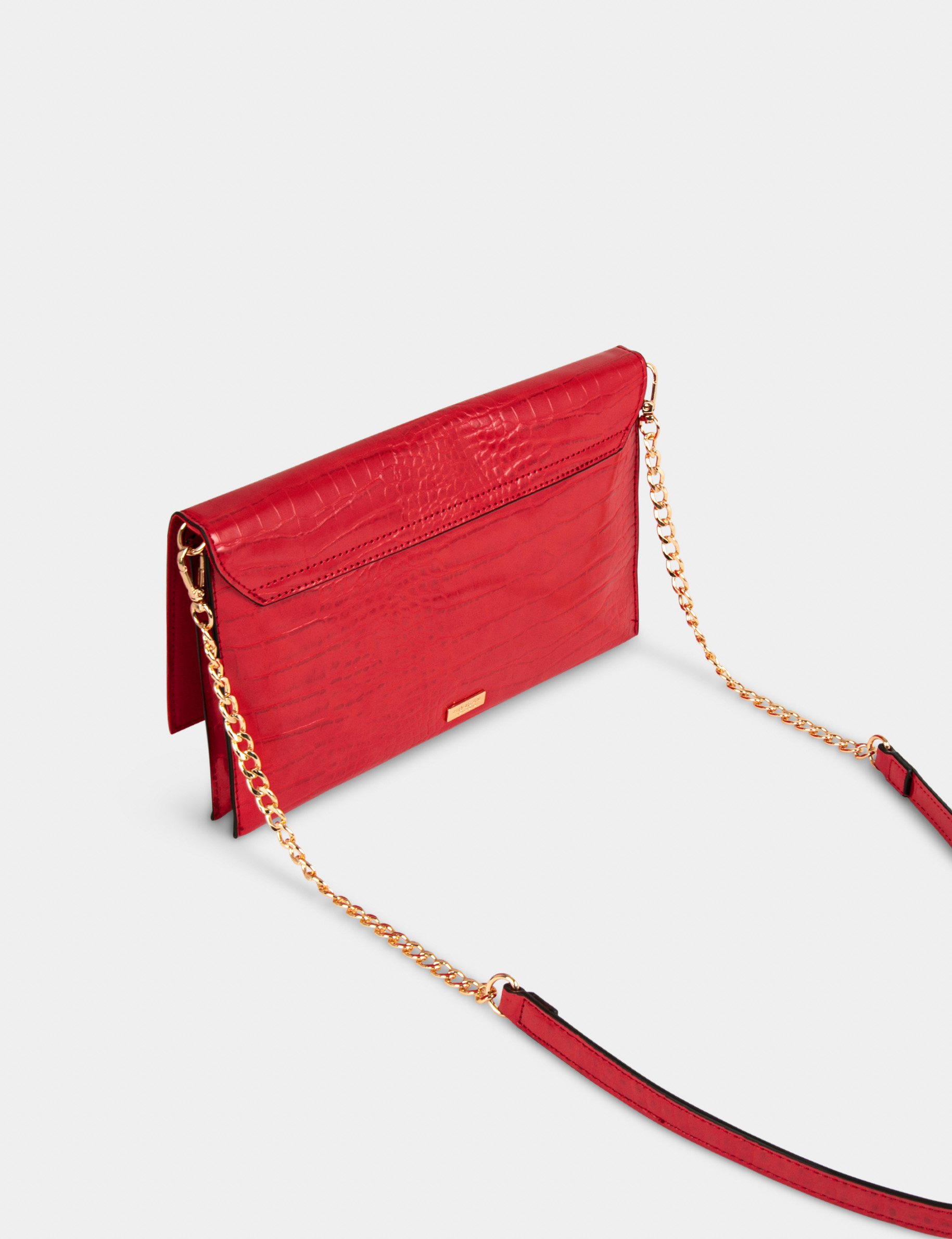 Sac pochette aspect croco rouge femme Sac pochette aspect croco rouge femme