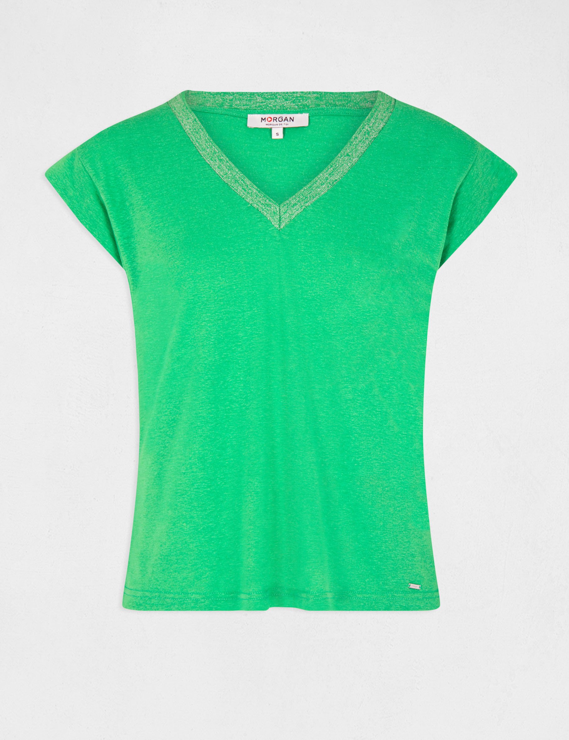 t shirt manches courtes a col en v vert femme T-shirt manches courtes à col en V vert femme