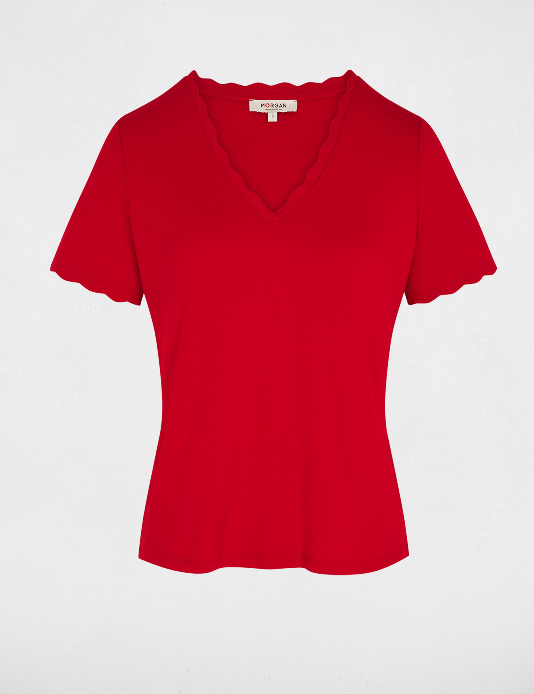 T-shirt cintr&eacute; col v rouge femme
