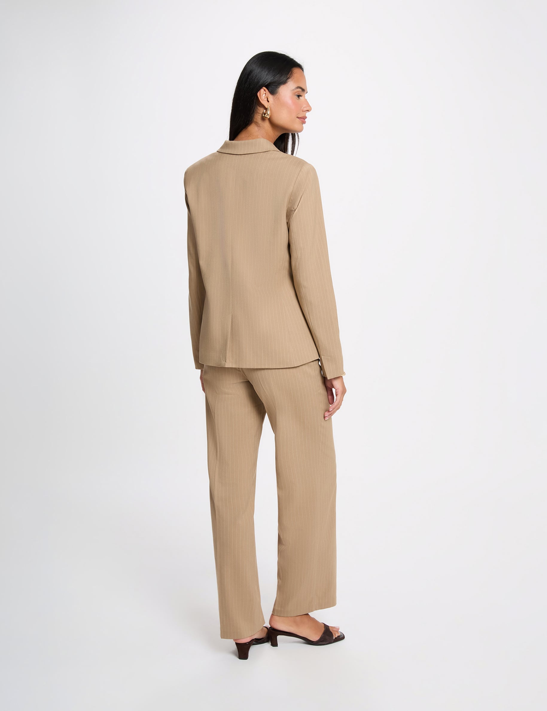 Blazer droit &agrave; rayures taupe femme