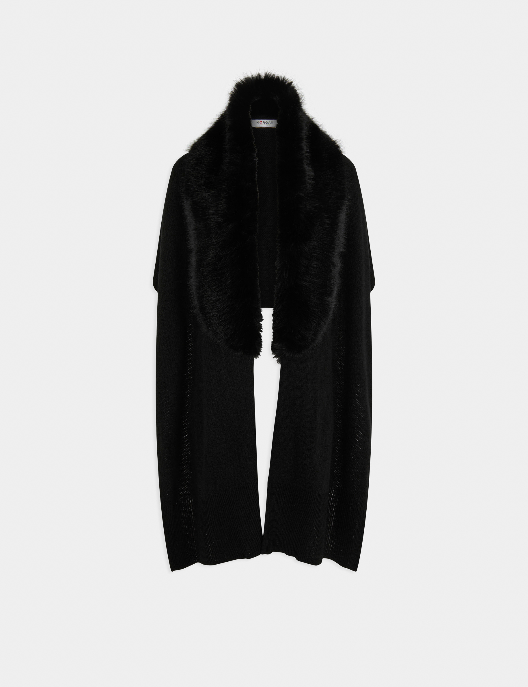poncho a details imitation fourrure noir femme Poncho à détails imitation fourrure noir femme