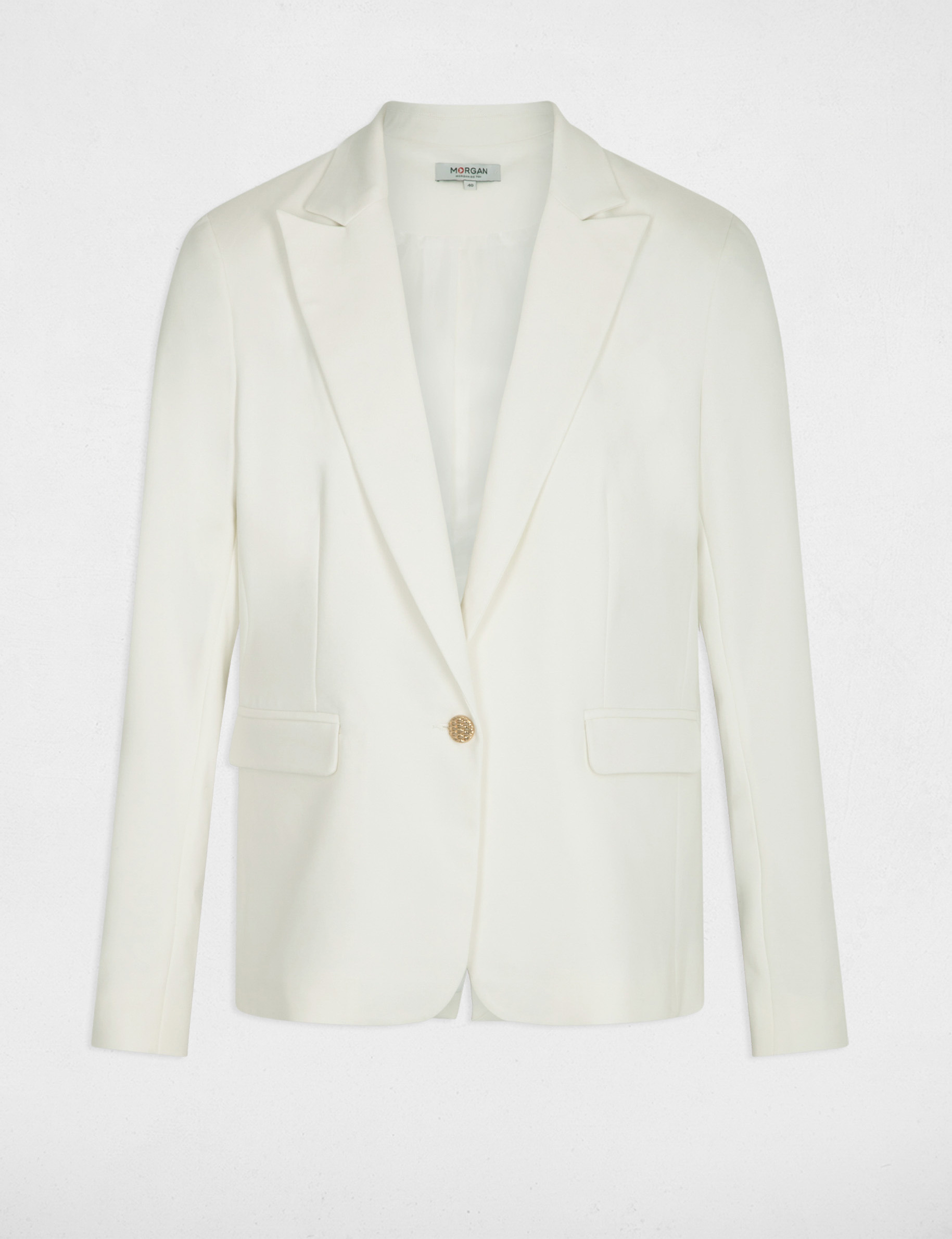 Veste tailleur droite boutonn&eacute;e ecru femme
