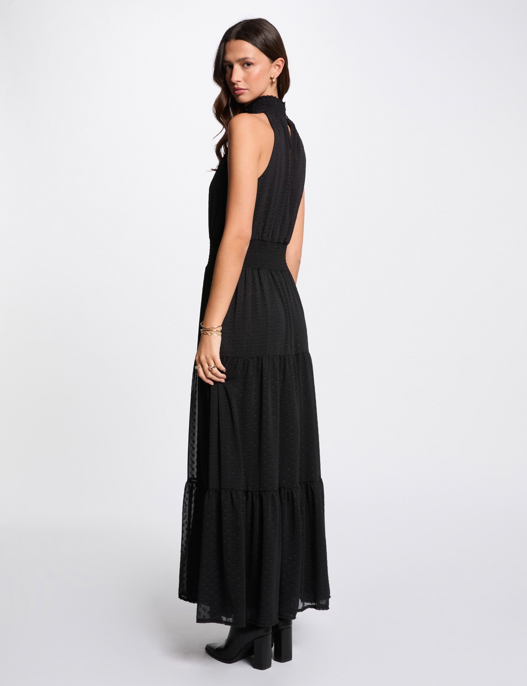 robe longue droite plumetis noir femme Robe longue droite plumetis noir femme