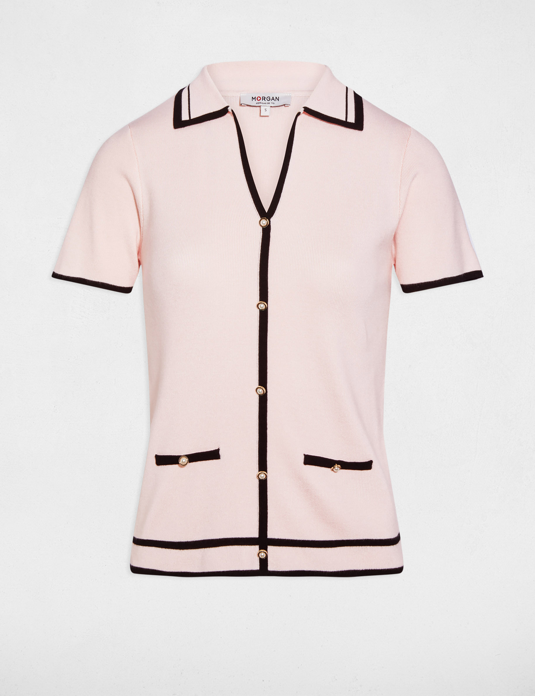 Pull ajust&eacute; ray&eacute; rose clair femme
