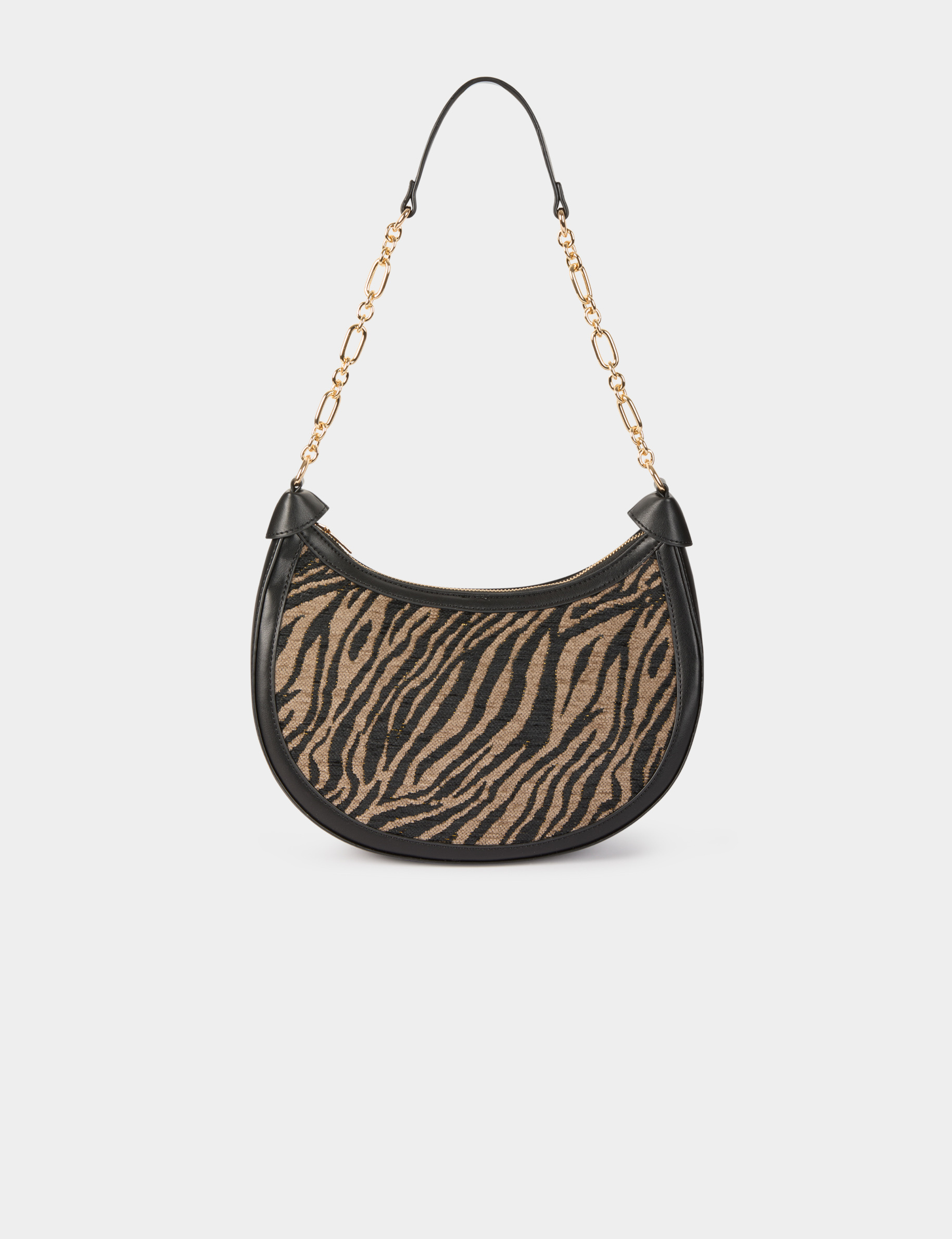Sac demi-lune z&eacute;br&eacute; noir femme