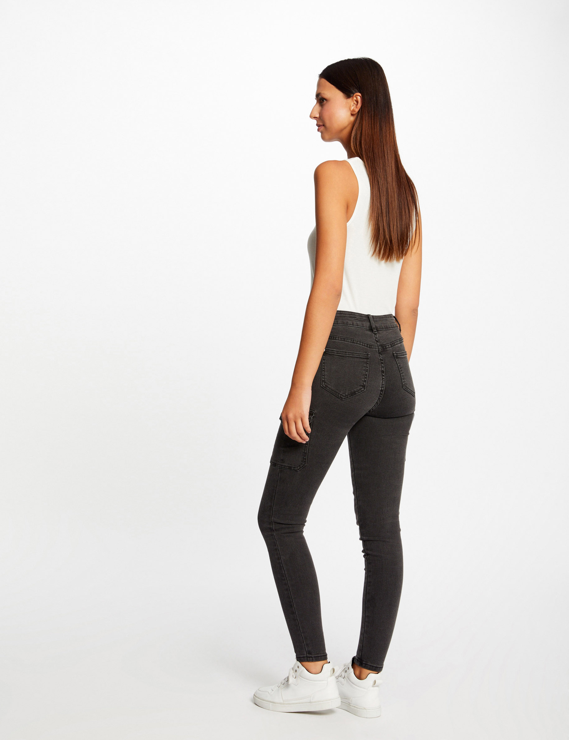 jeans cargo skinny a ponts gris moyen femme Jeans cargo skinny à ponts gris moyen femme