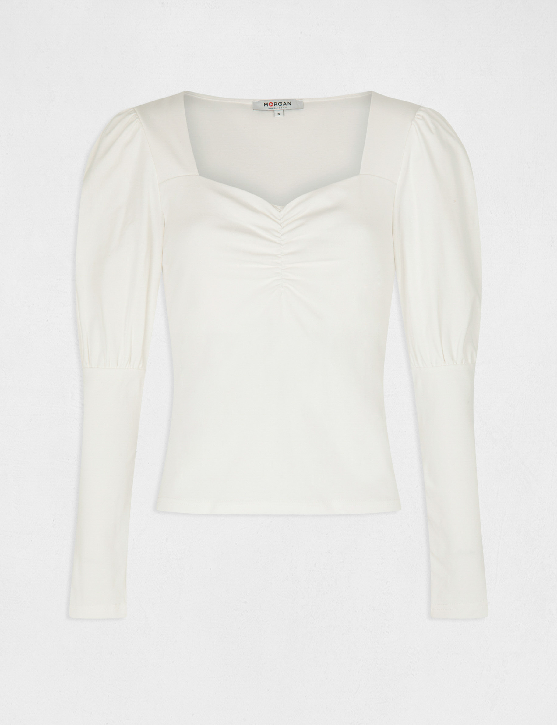 t shirt manches longues encolure coeur ecru femme T-shirt manches longues encolure coeur ecru femme