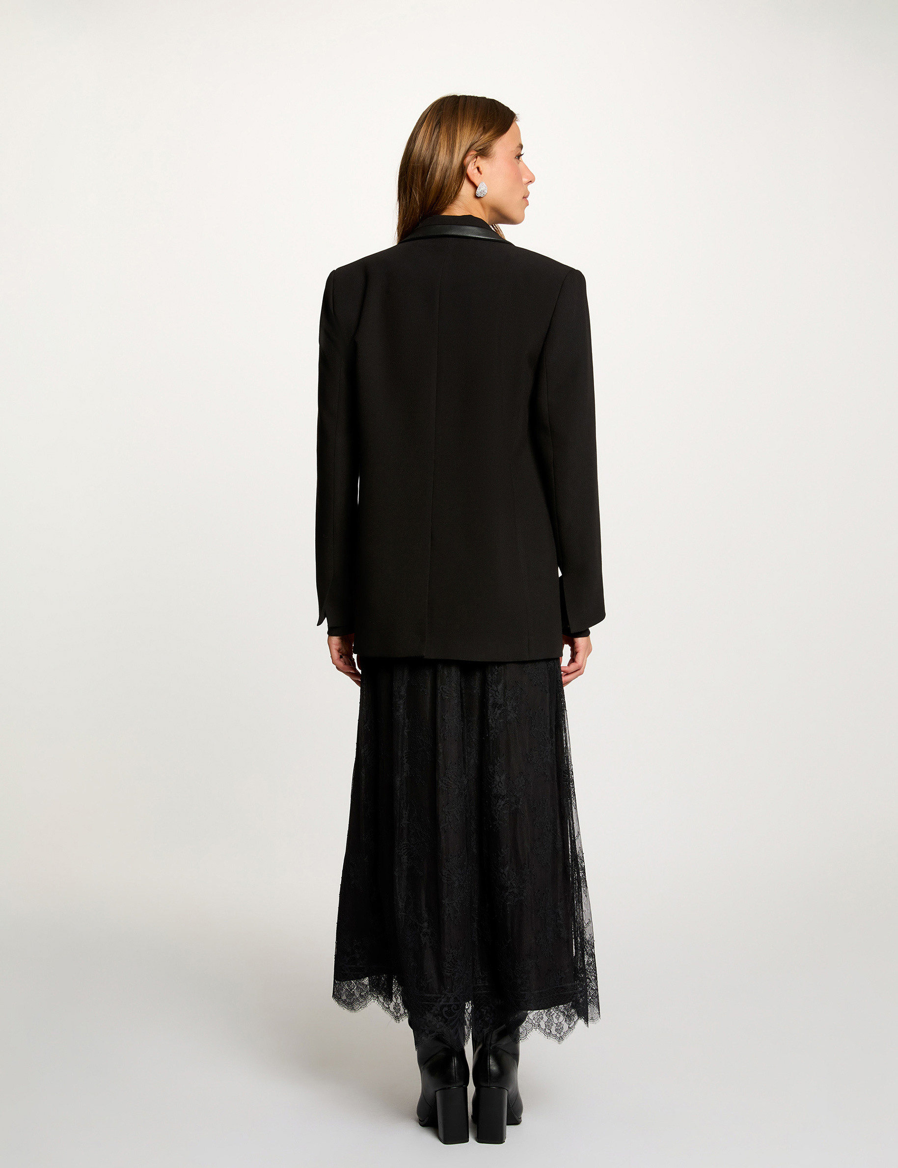 Blazer col tailleur noir femme