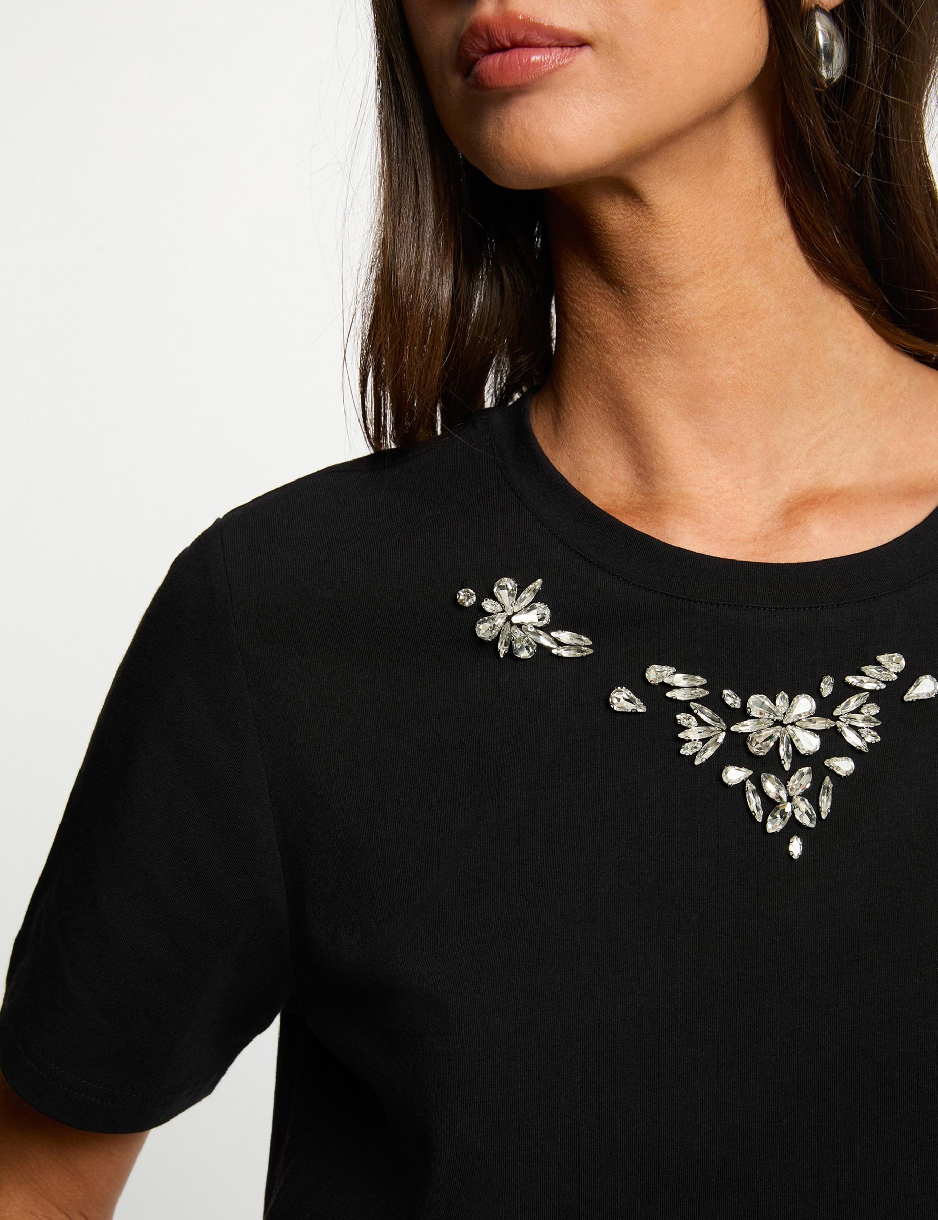 T-shirt strass manches courtes noir femme