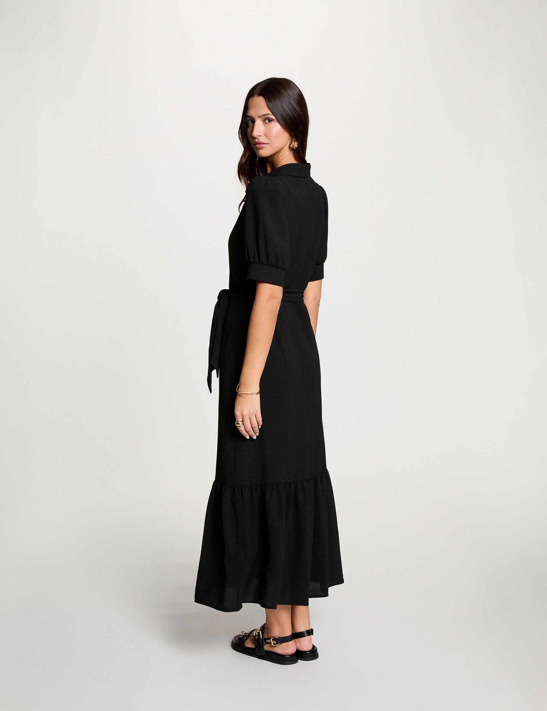 Robe maille manches bouffantes noir femme