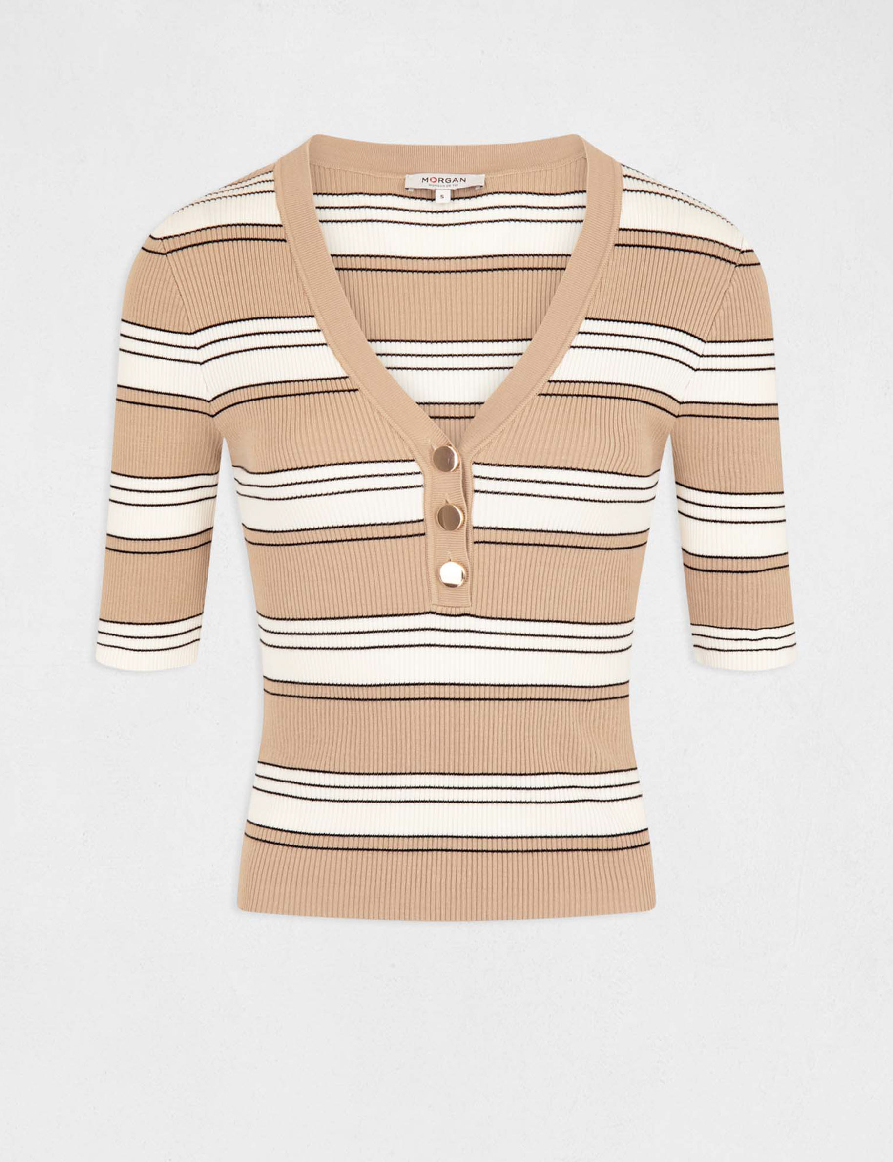 Pull manches courtes à rayures ivoire femme Pull manches courtes à rayures ivoire femme