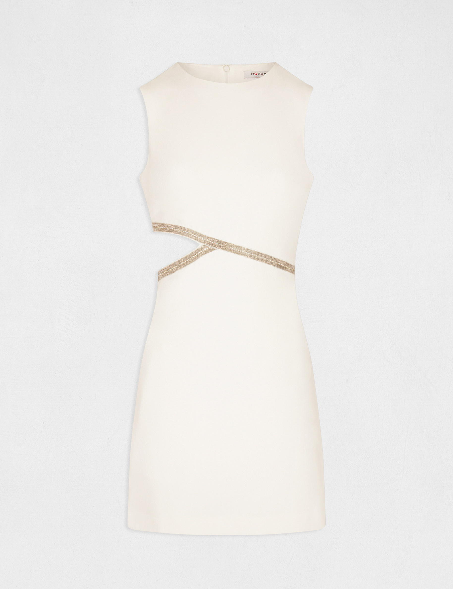Robe droite avec strass et ouverture ecru femme Robe droite avec strass et ouverture ecru femme