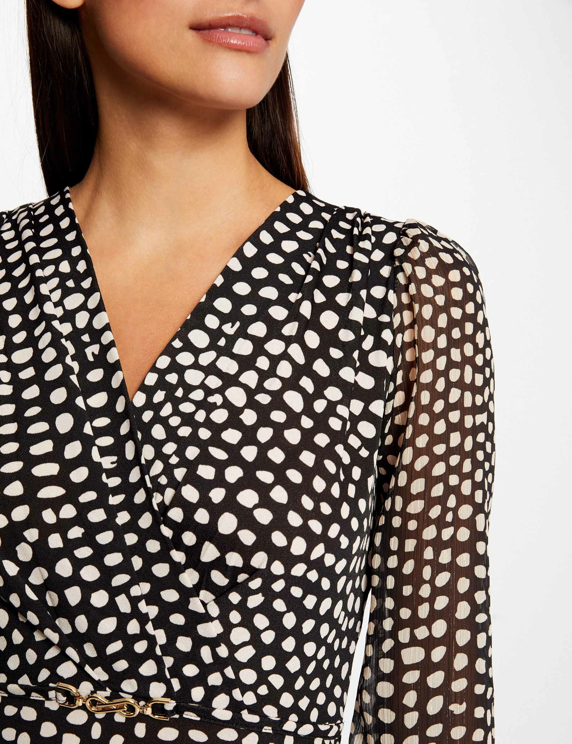 robe longue droite imprime a pois noir femme Robe longue droite imprimé à pois noir femme