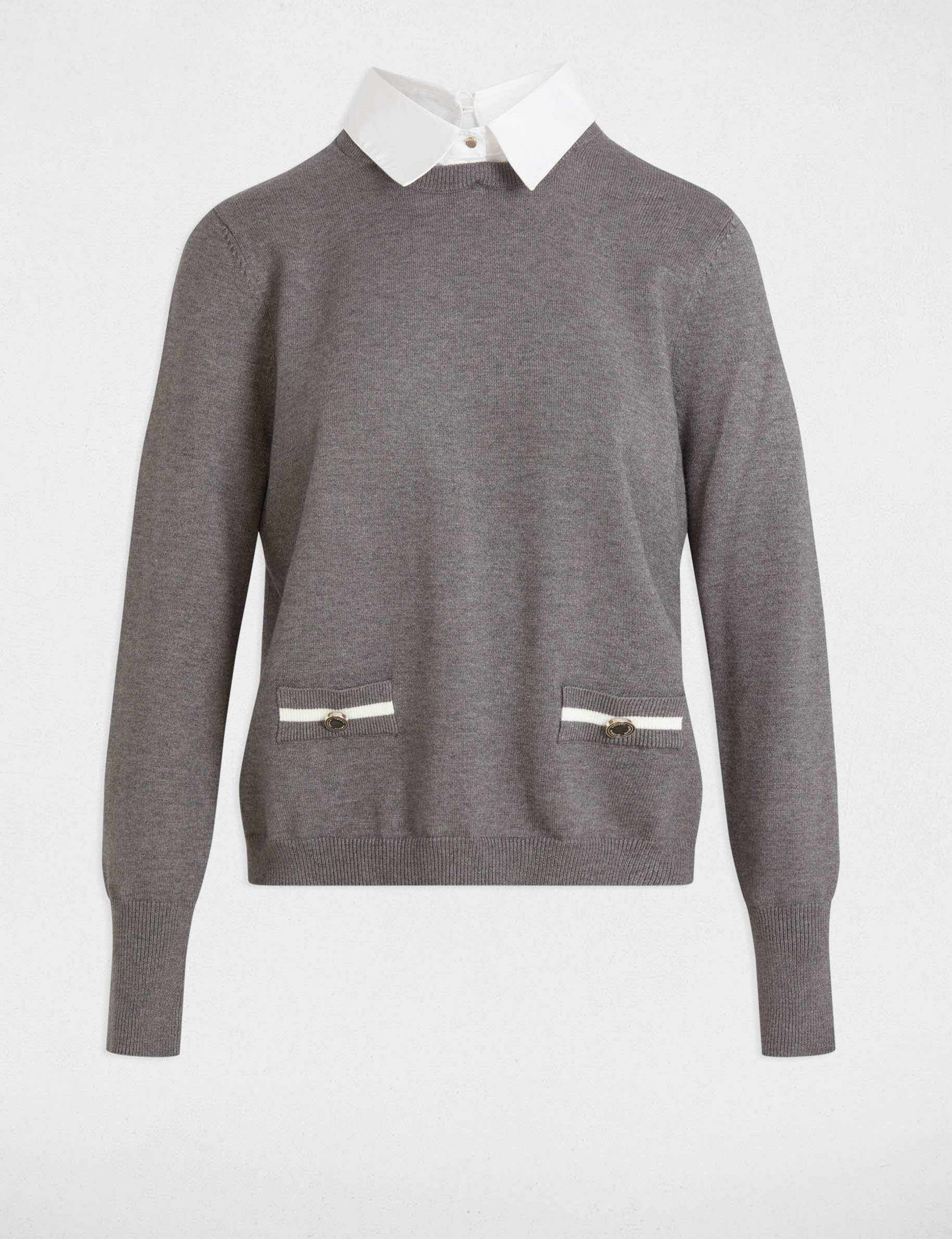Pull col chemise gris fonc&eacute; femme