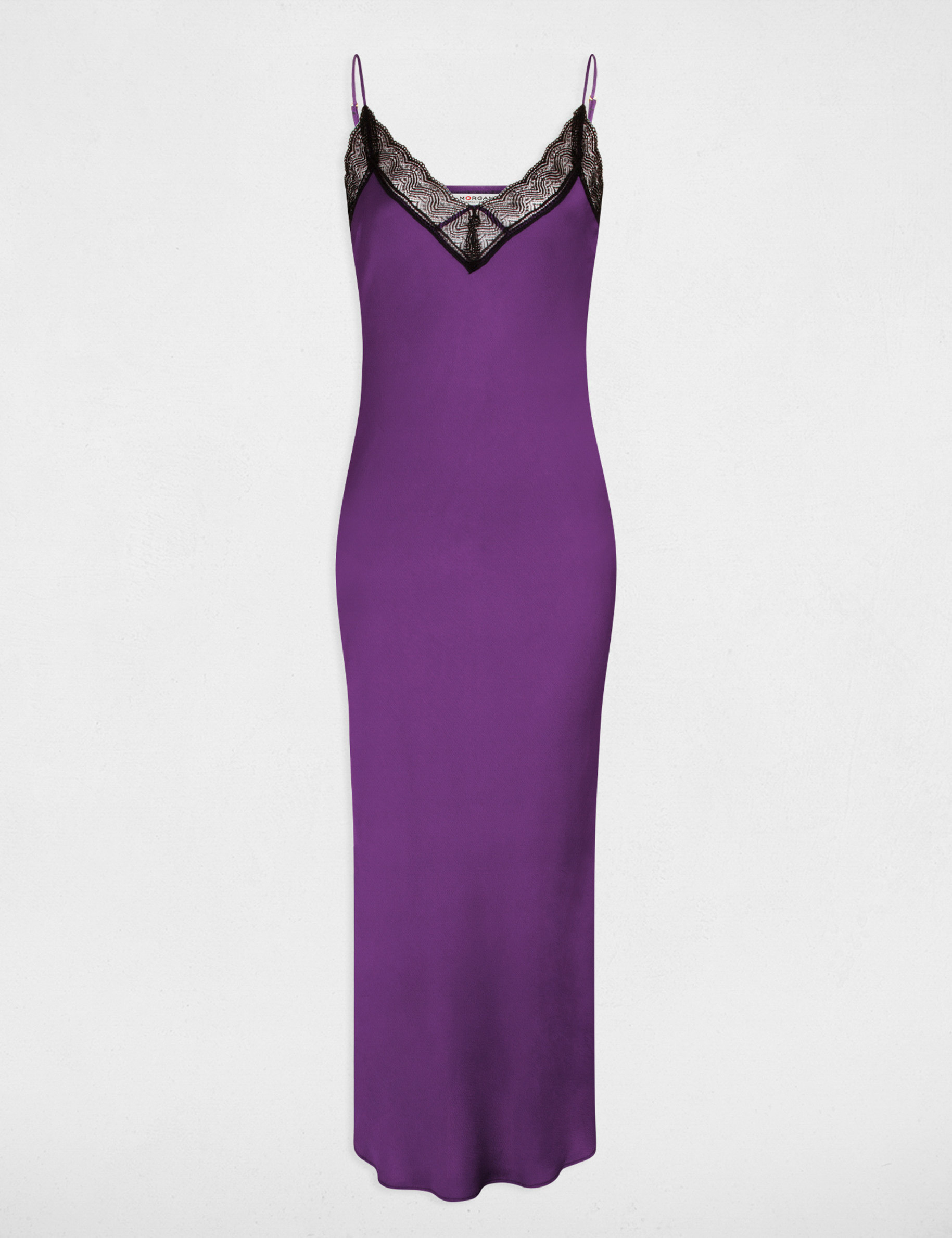 Robe longue droite avec dentelle violet femme Robe longue droite avec dentelle violet femme
