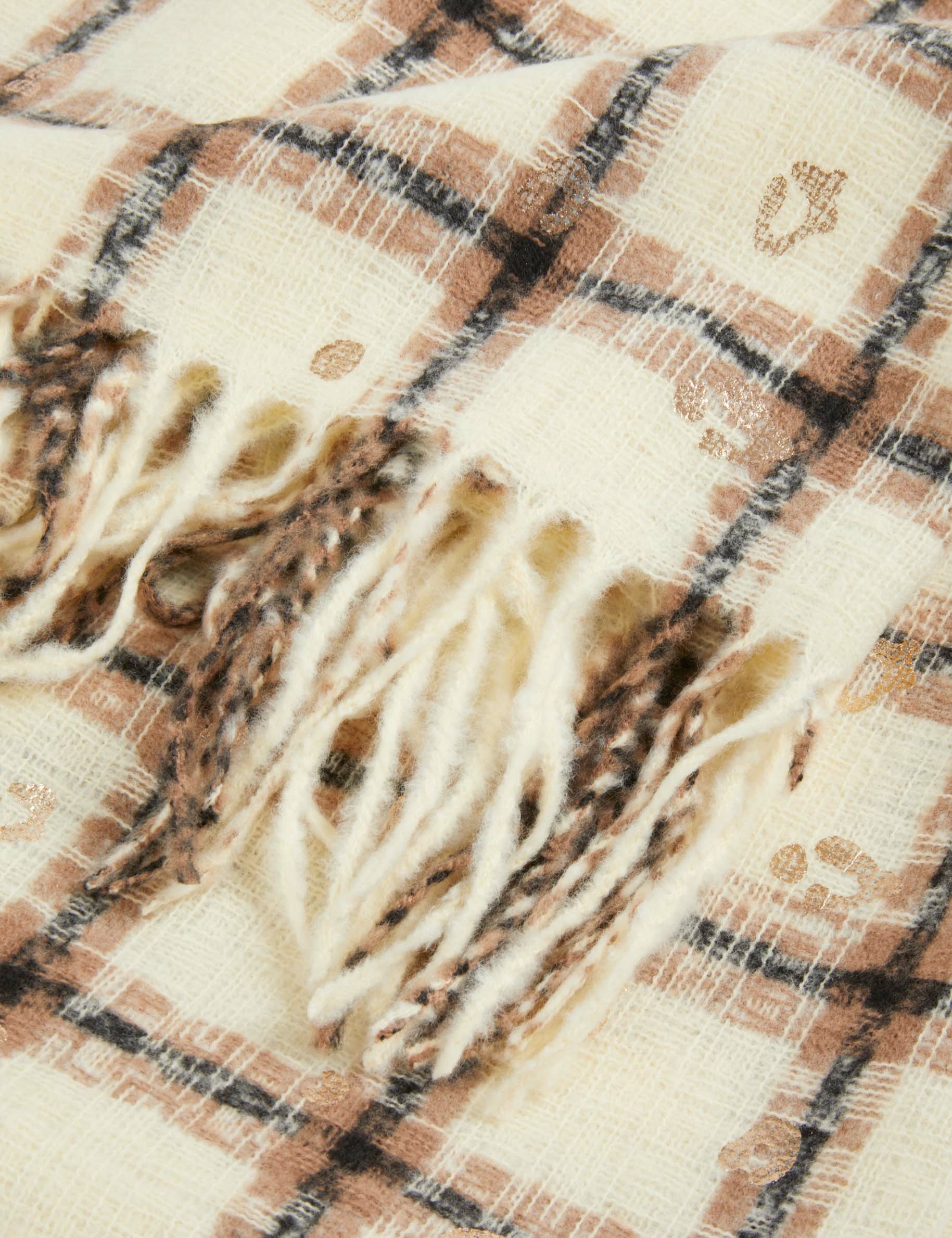 echarpe a carreaux avec franges marron femme Écharpe à carreaux avec franges marron femme