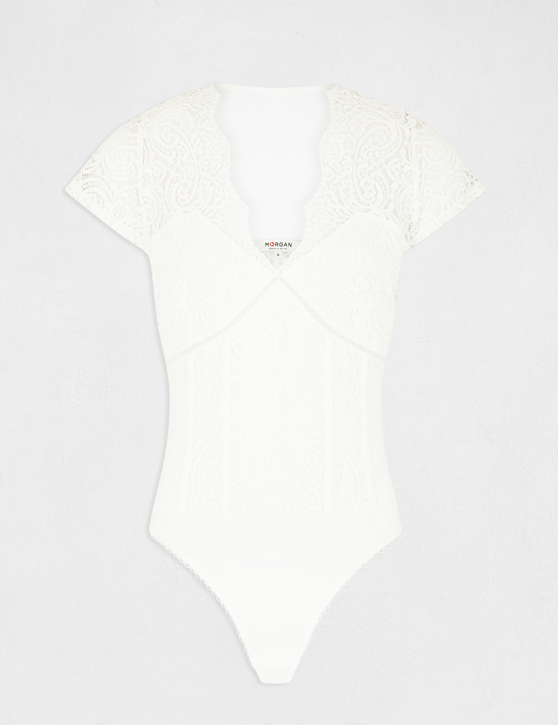 T-shirt manches courtes à dentelle ecru femme T-shirt manches courtes à dentelle ecru femme