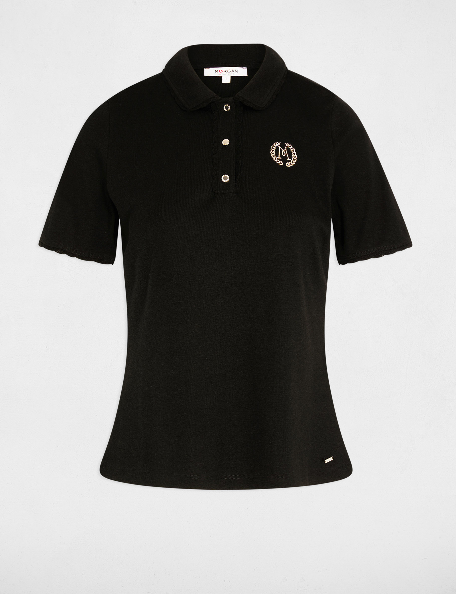 Maille l&eacute;g&egrave;re col &agrave; revers noir femme