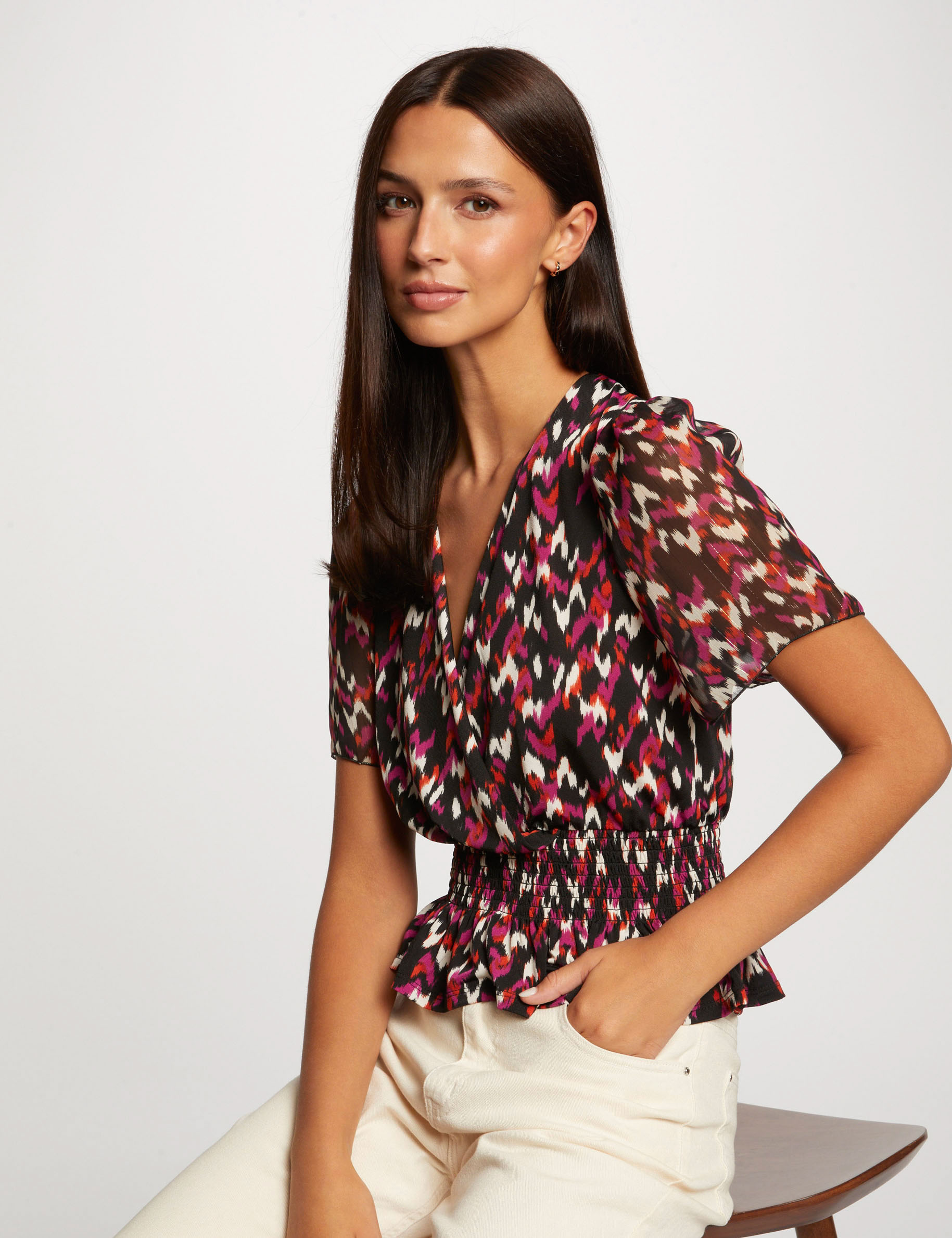 t shirt manches courtes imprime abstrait multico femme T-shirt manches courtes imprimé abstrait multico femme