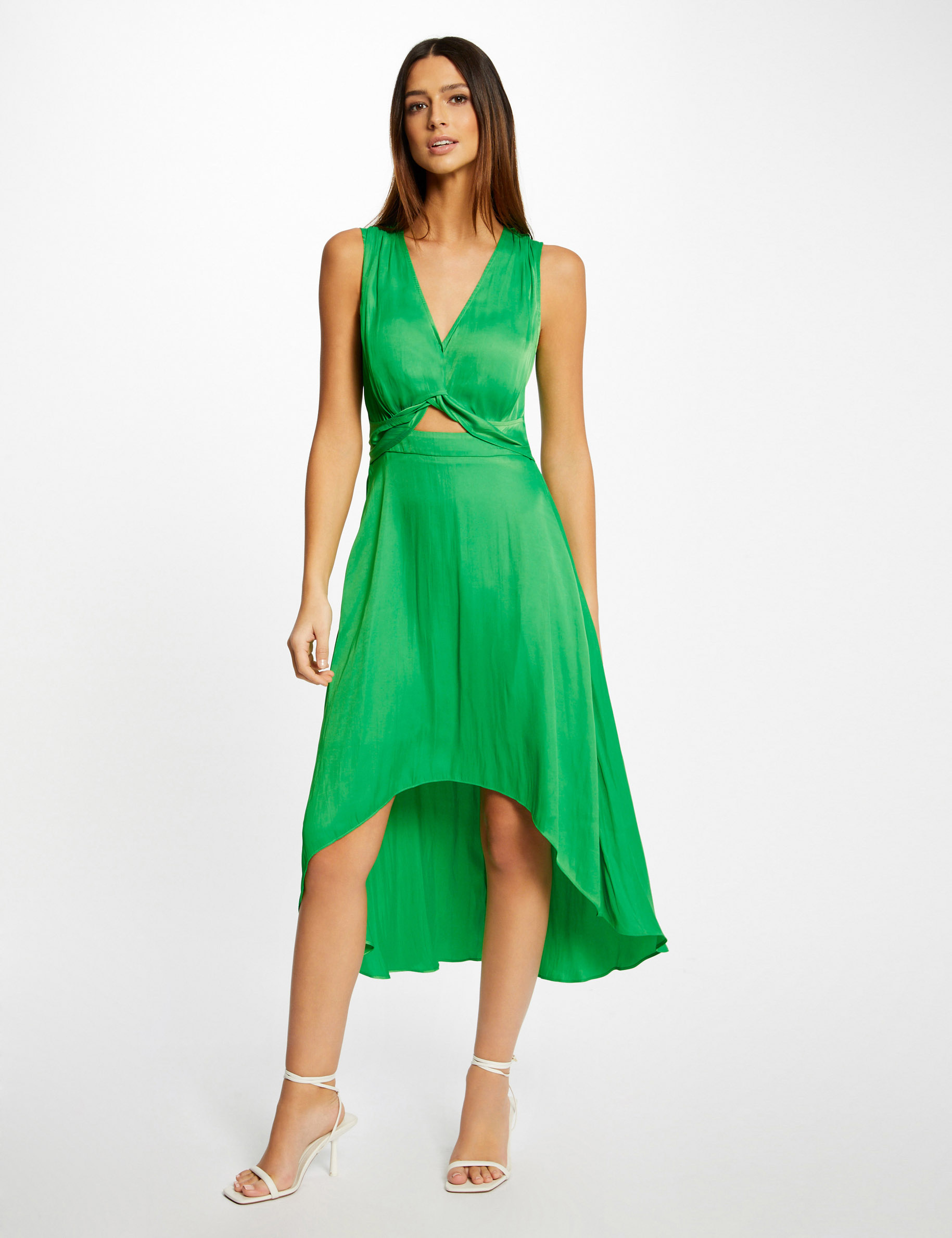 Robe midi trapèze asymétrique vert femme