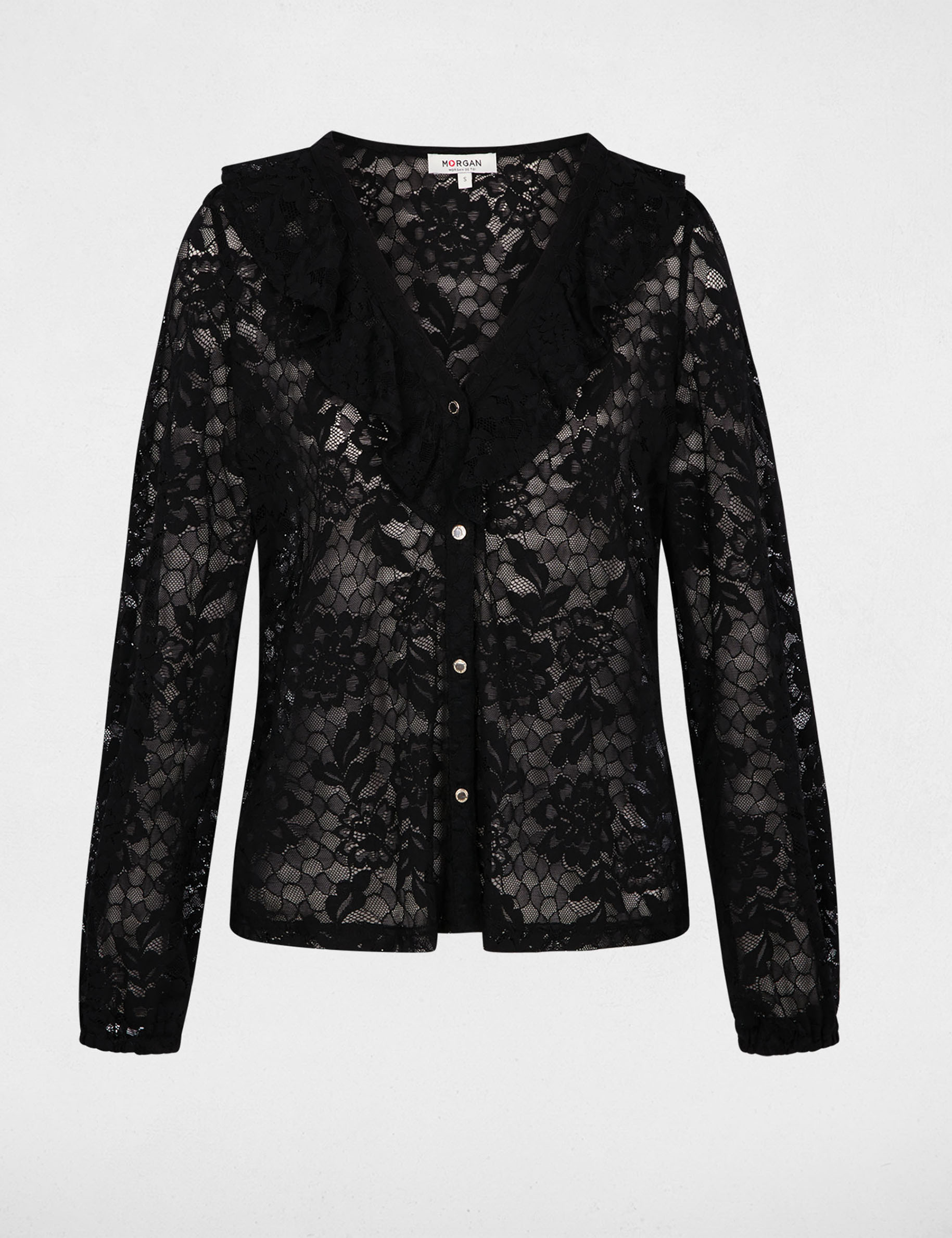 Chemise dentelle col v noir femme