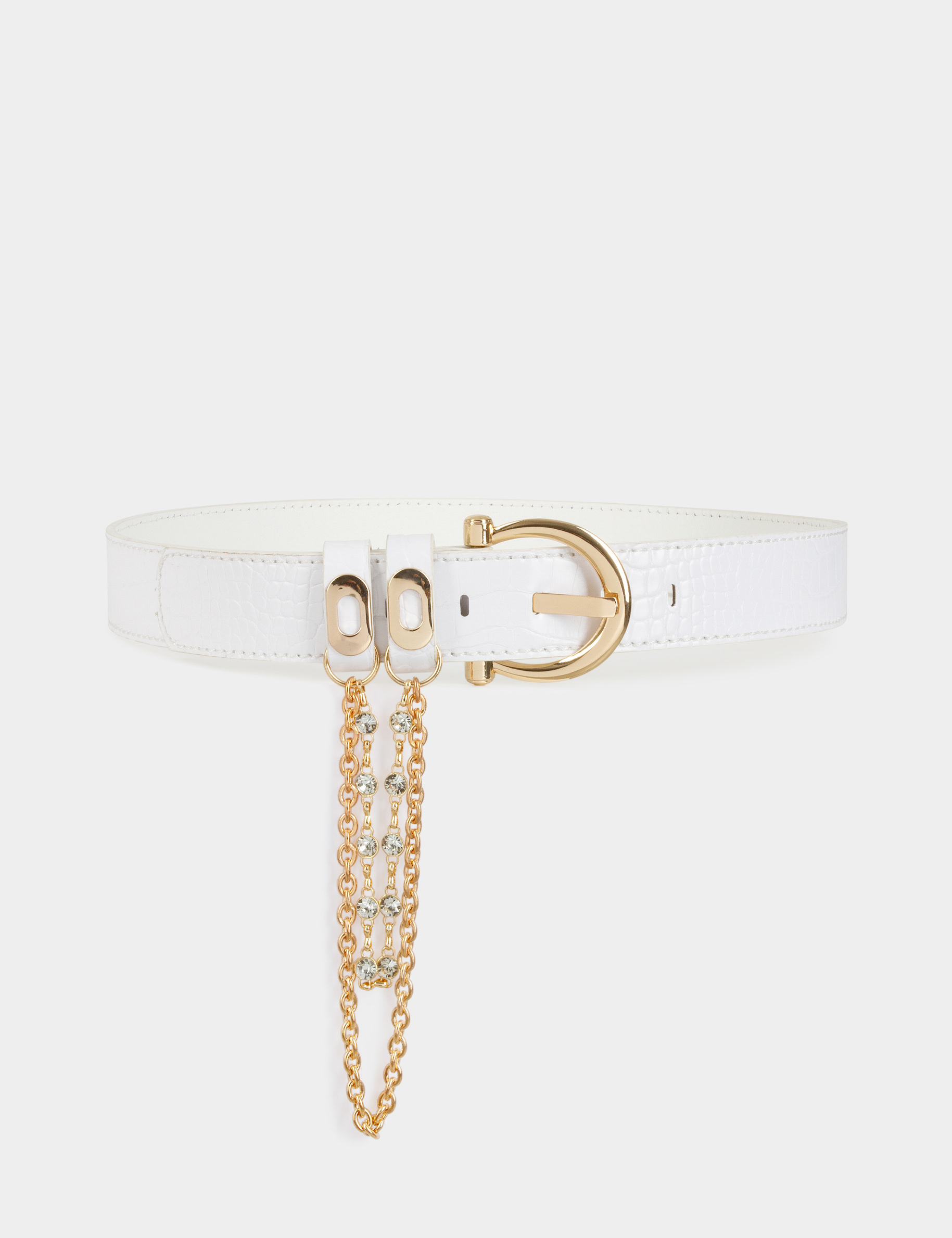 Ceinture aspect croco avec chaînes blanc femme