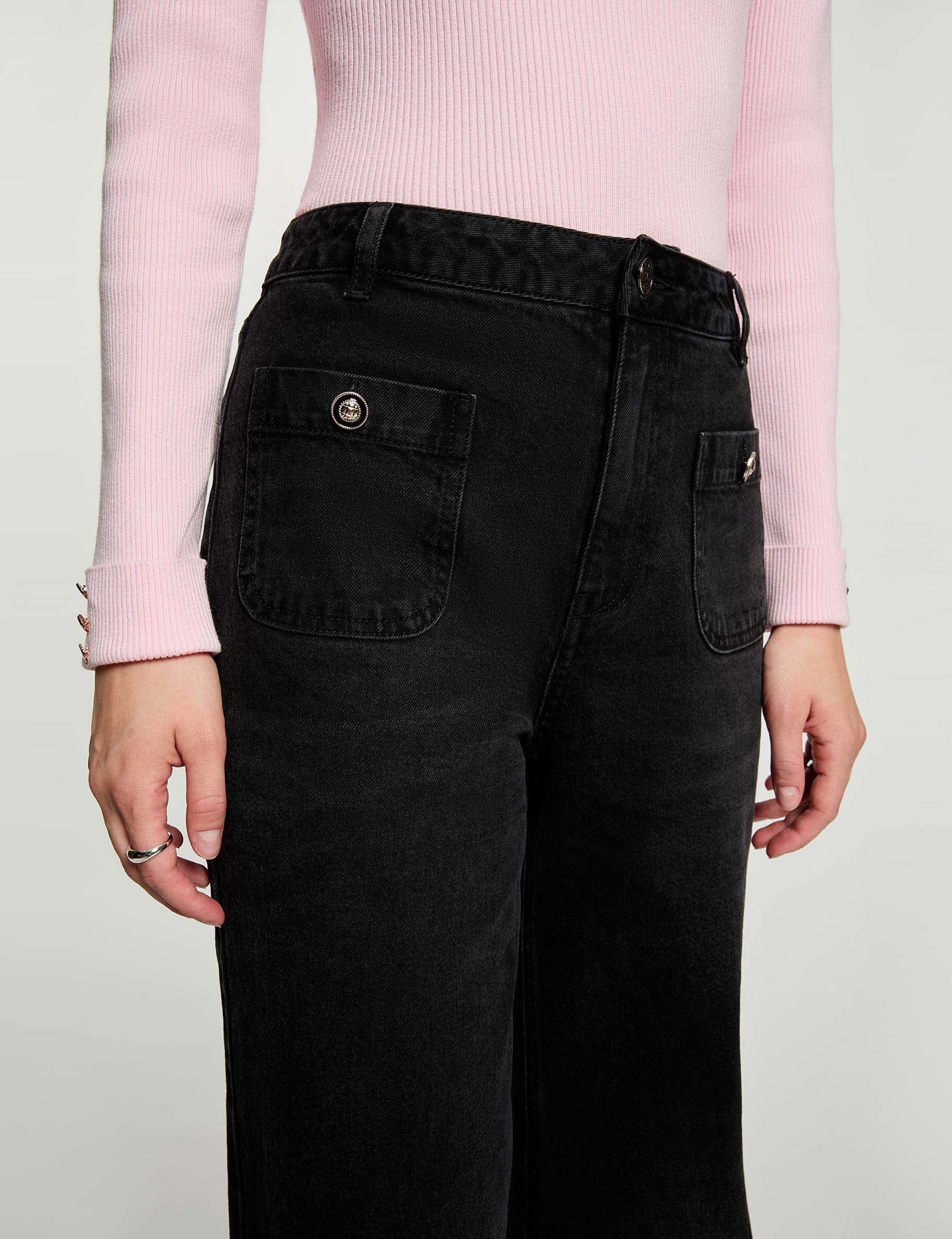Jean large taille haute denim noir femme