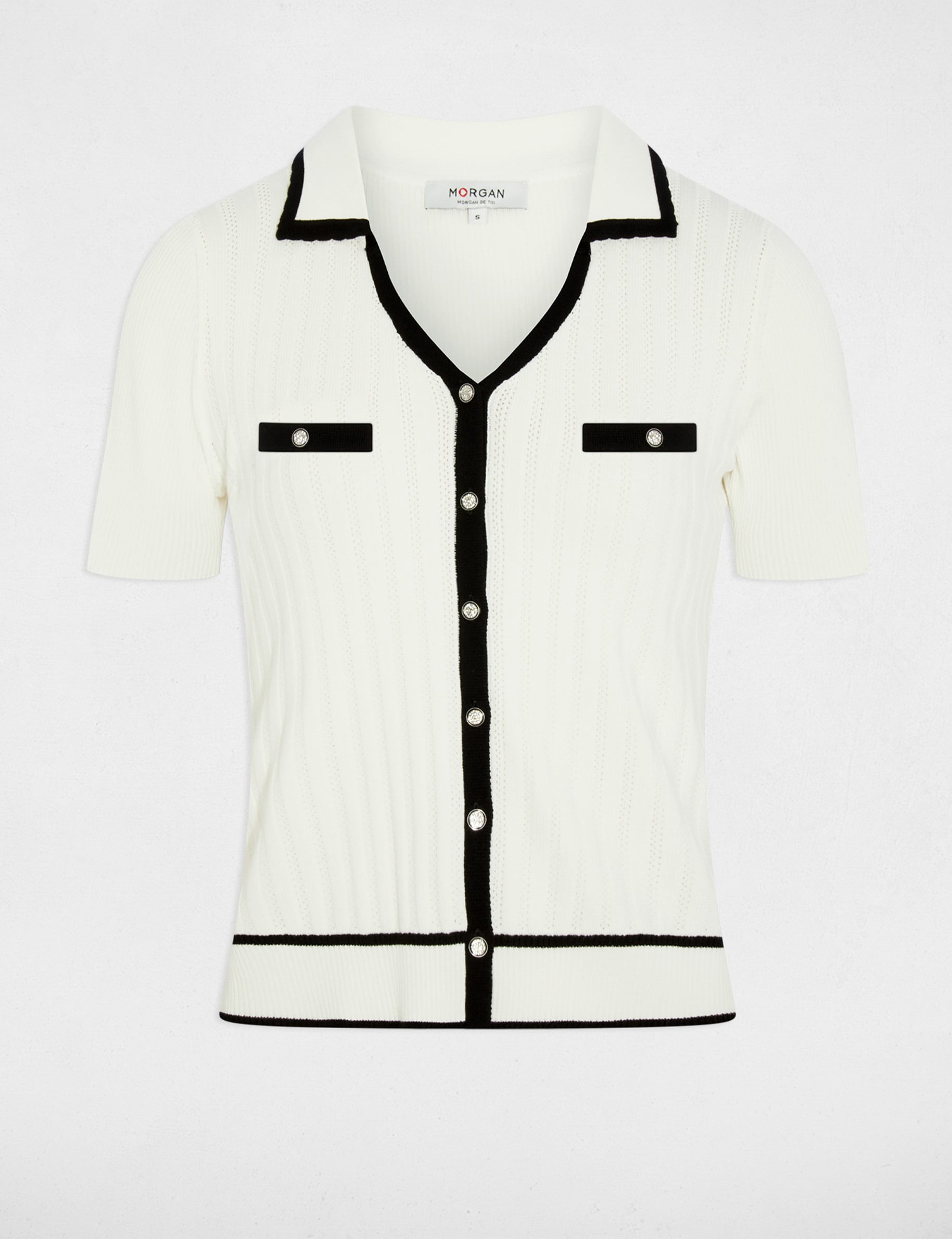 Pull ajust&eacute; col &agrave; revers blanc femme
