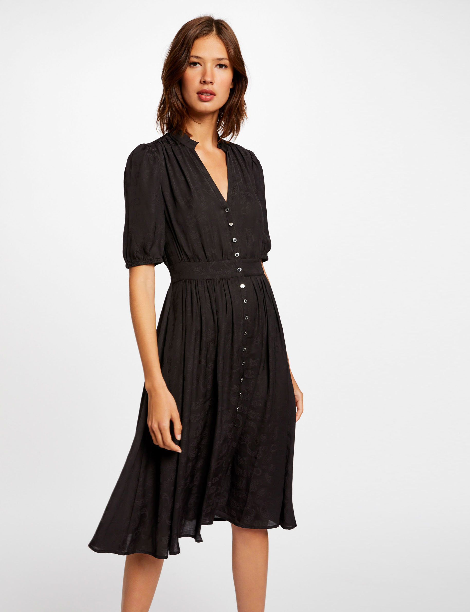 Robe droite imprimé cachemire noir femme