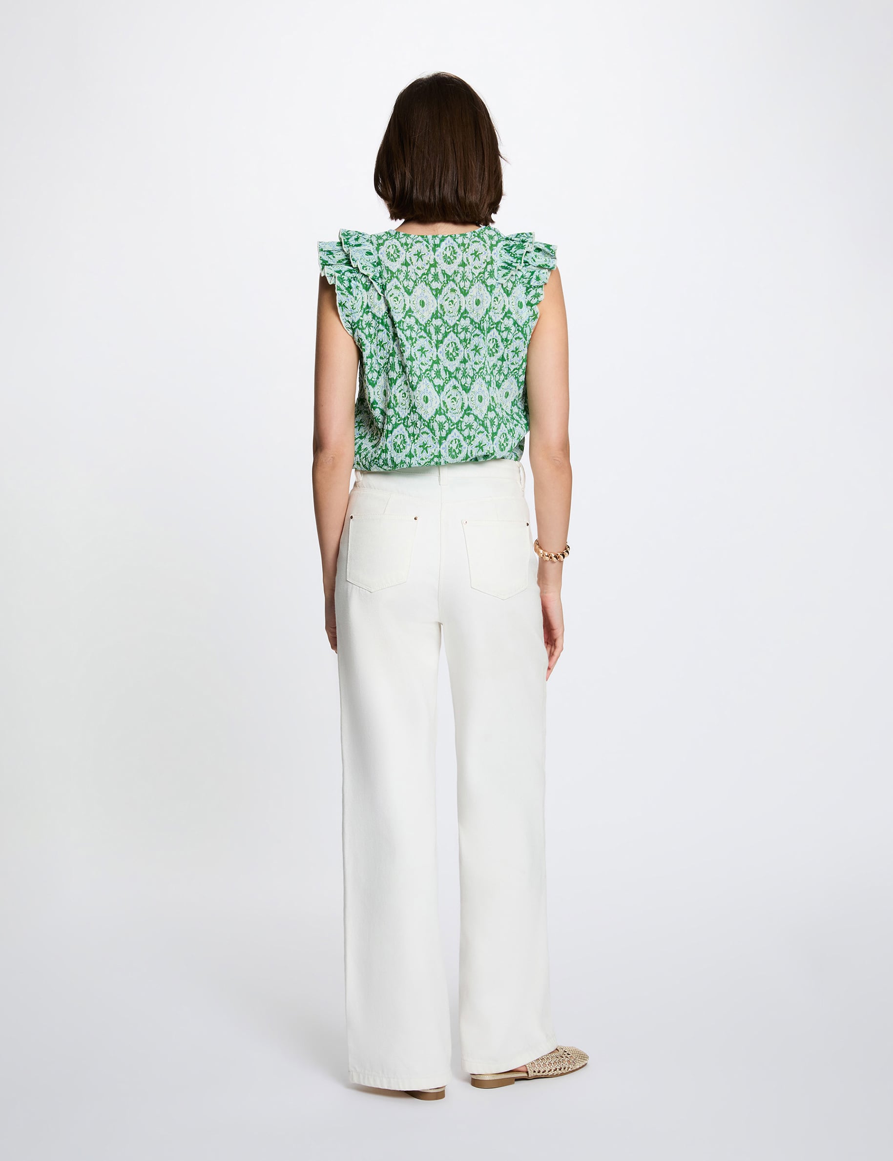 Top col v manches courtes multicolore femme